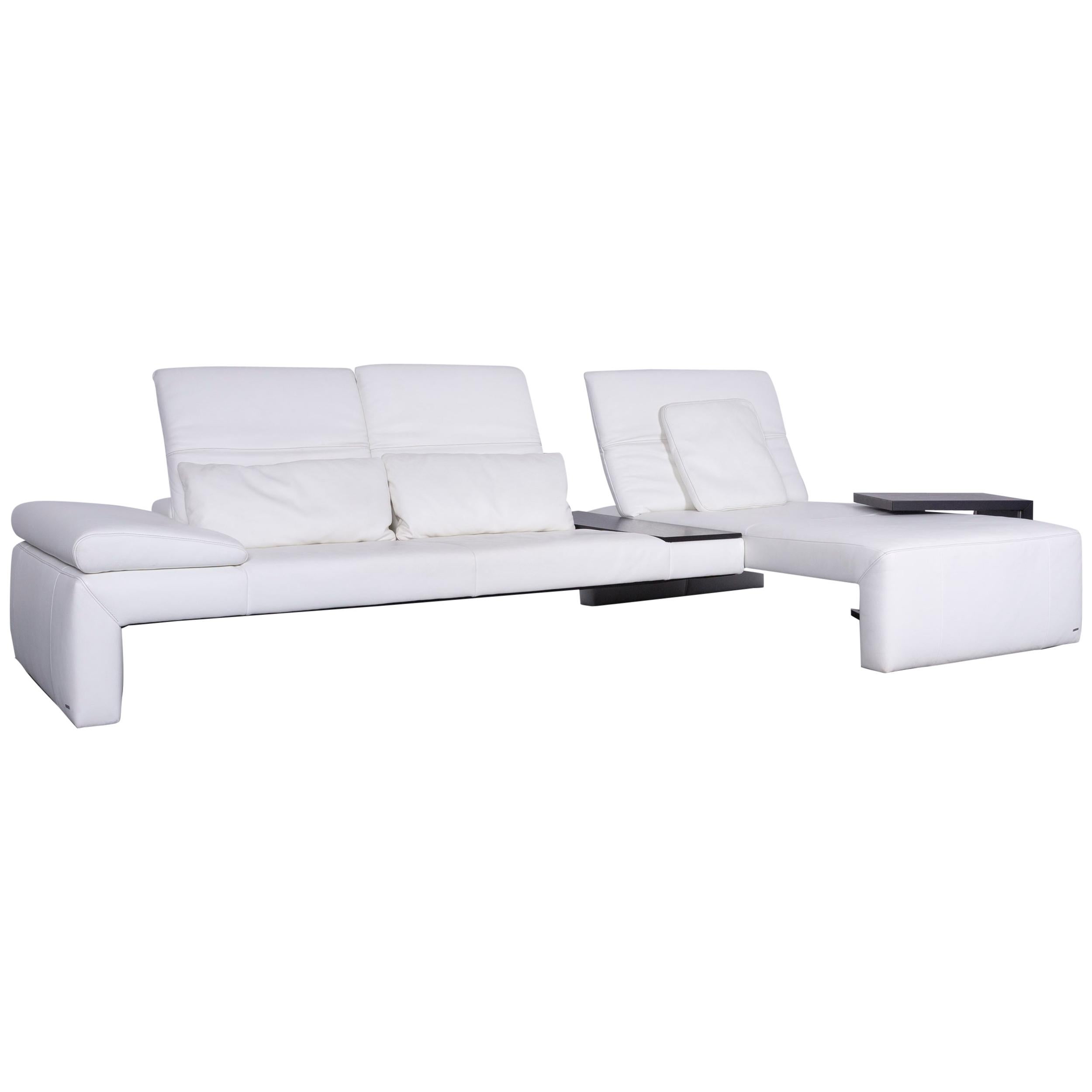 Koinor Designer Leather Corner Sofa in White with Functions For Sale