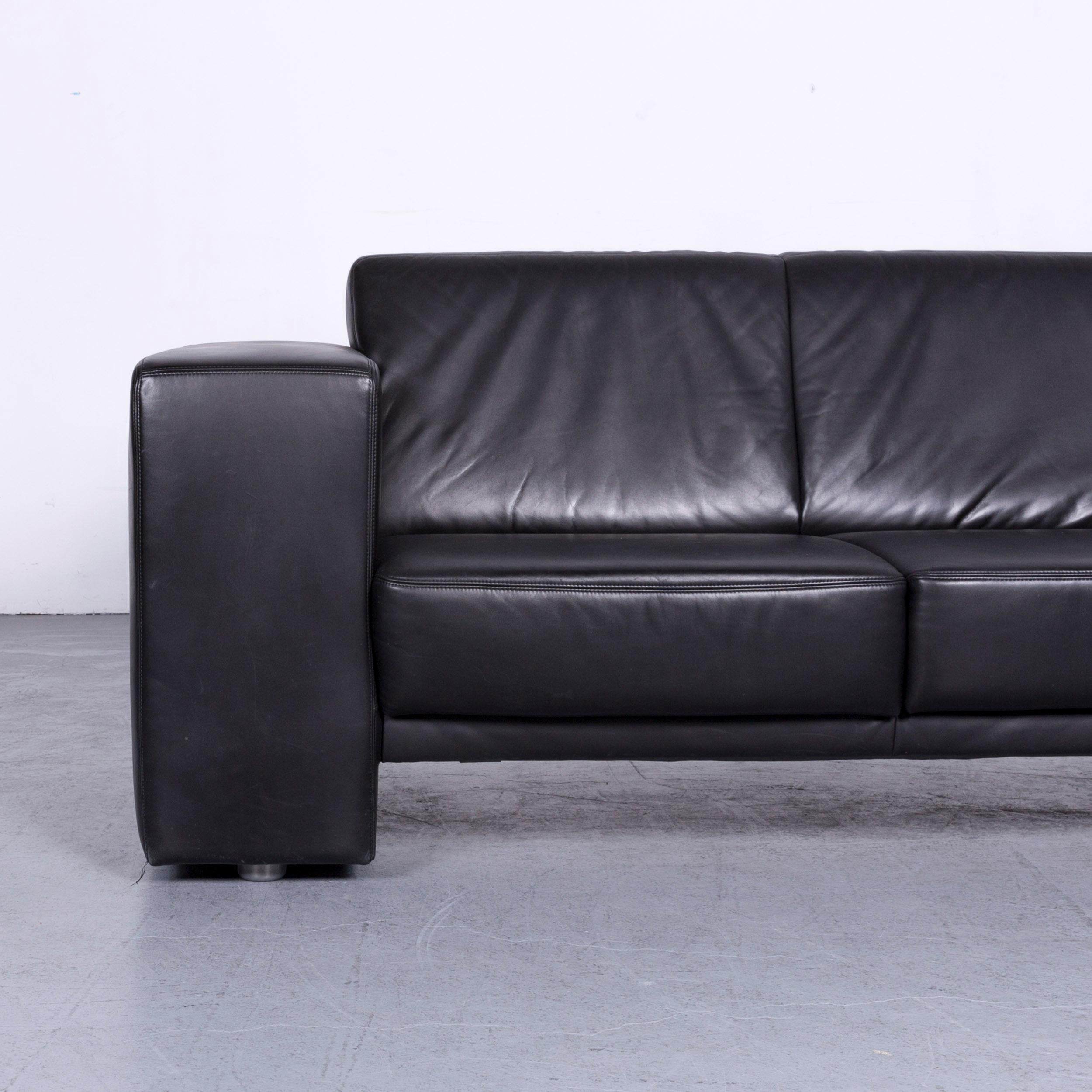 German Koinor Designer Leather Sofa Black Two-Seat Couch For Sale