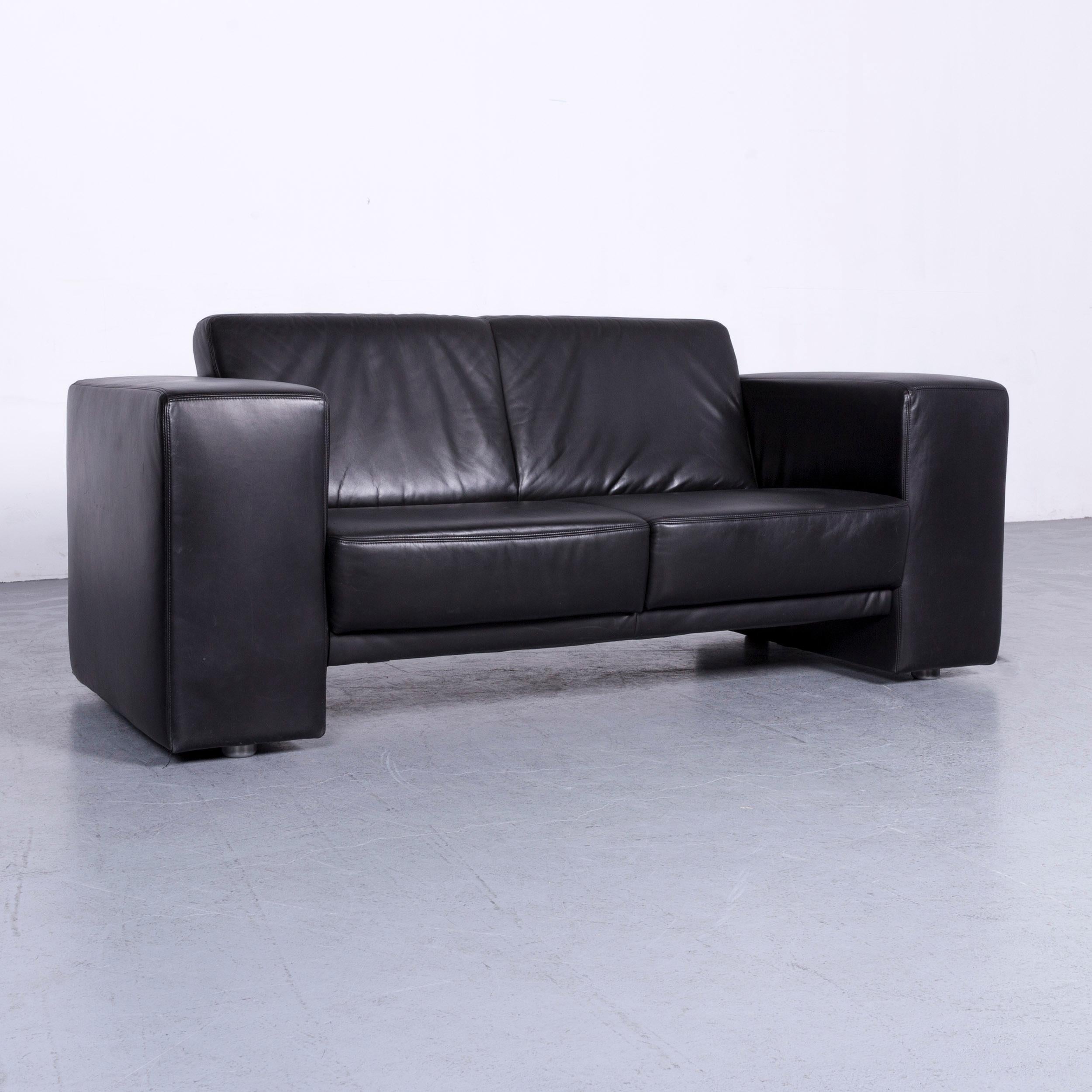 German Koinor Designer Leather Sofa Black Two-Seat Couch