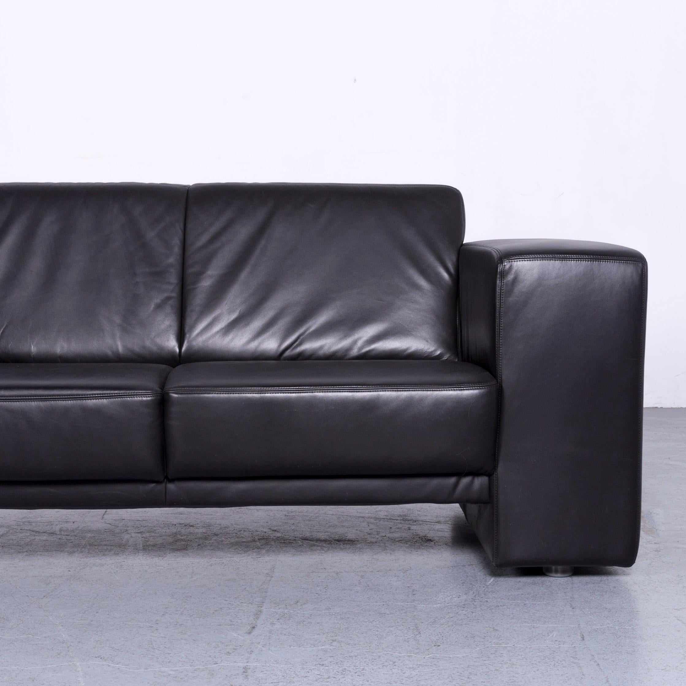 Koinor Designer Leather Sofa Black Two-Seat Couch In Good Condition For Sale In Cologne, DE