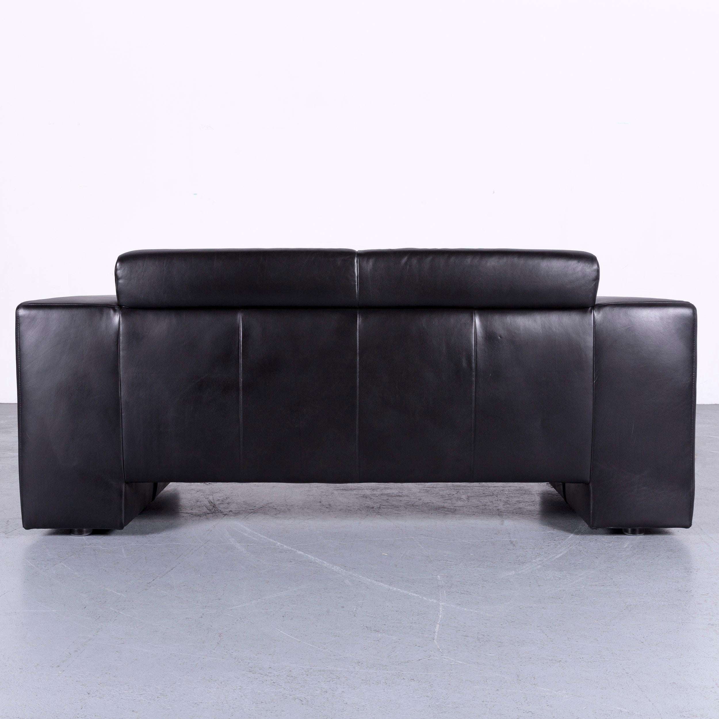 Koinor Designer Leather Sofa Black Two-Seat Couch For Sale 3