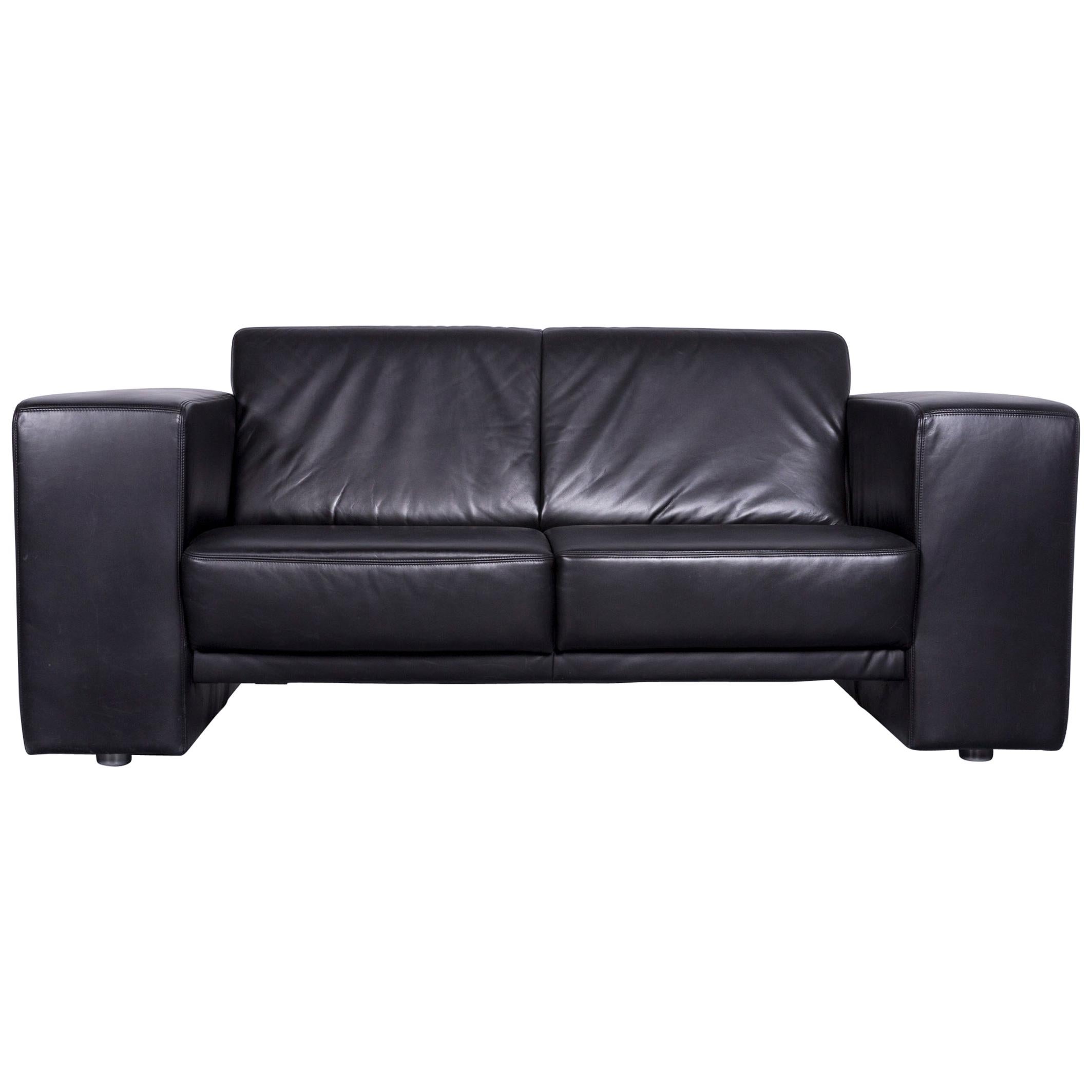 Koinor Designer Leather Sofa Black Two-Seat Couch For Sale