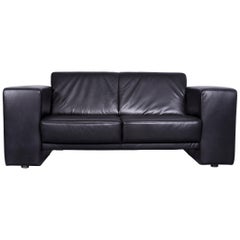 Koinor Designer Leather Sofa Black Two-Seat Couch