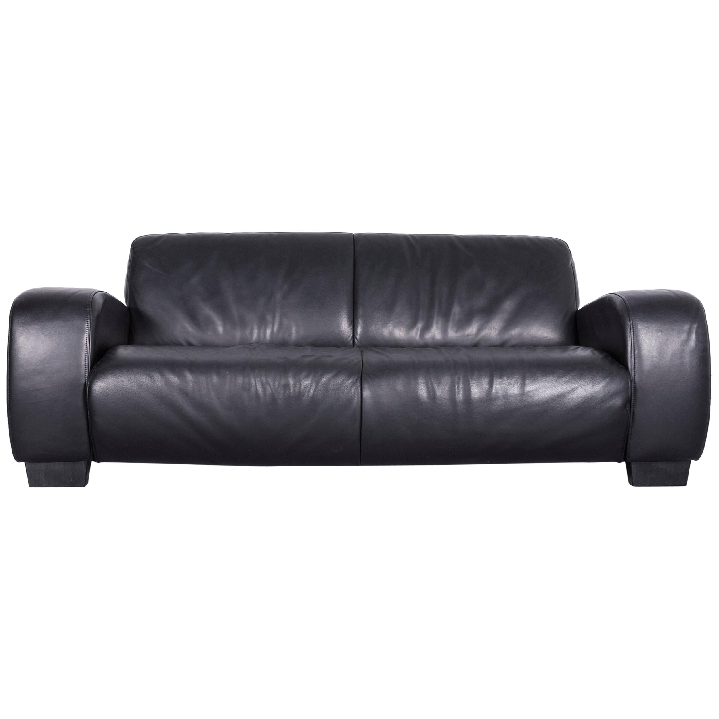 Koinor Designer Leather Sofa Black Two-Seat Couch