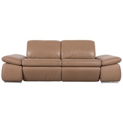 Koinor Designer Leather Sofa Brown Beige Couch Two-Seat Relax Function