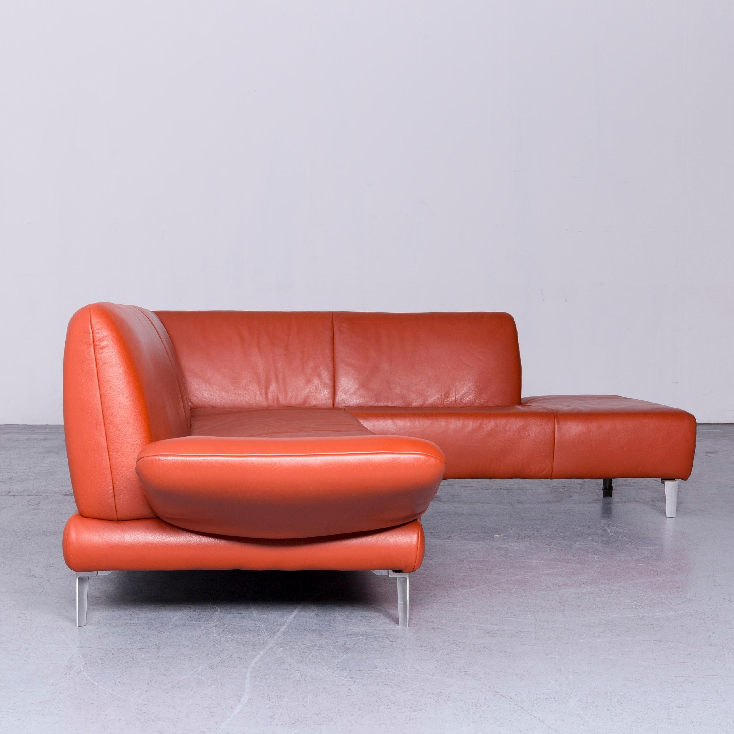 Koinor Designer Leather Sofa in Orange Corner-Sofa Couch 4