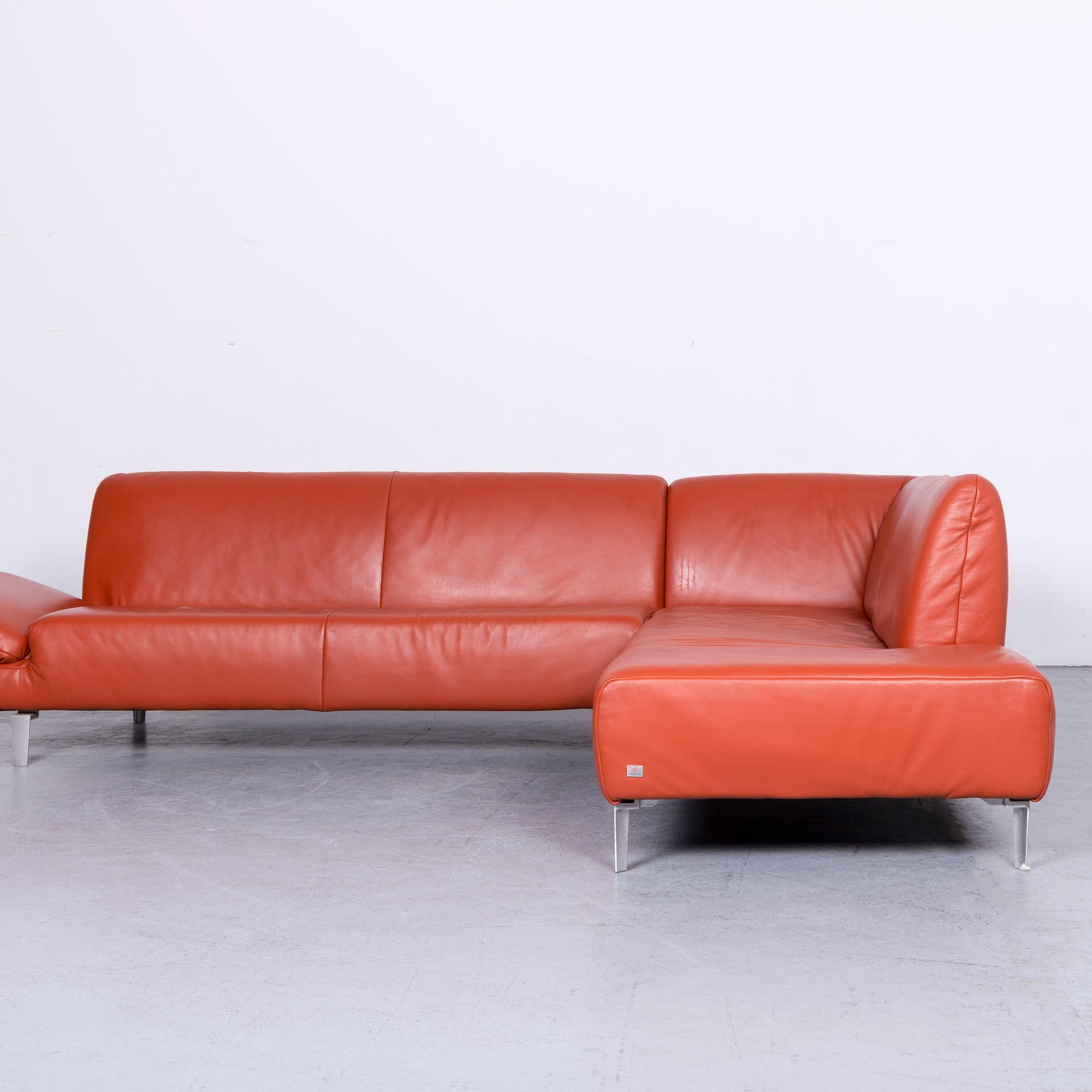 Koinor Designer Leather Sofa in Orange Corner-Sofa Couch 6