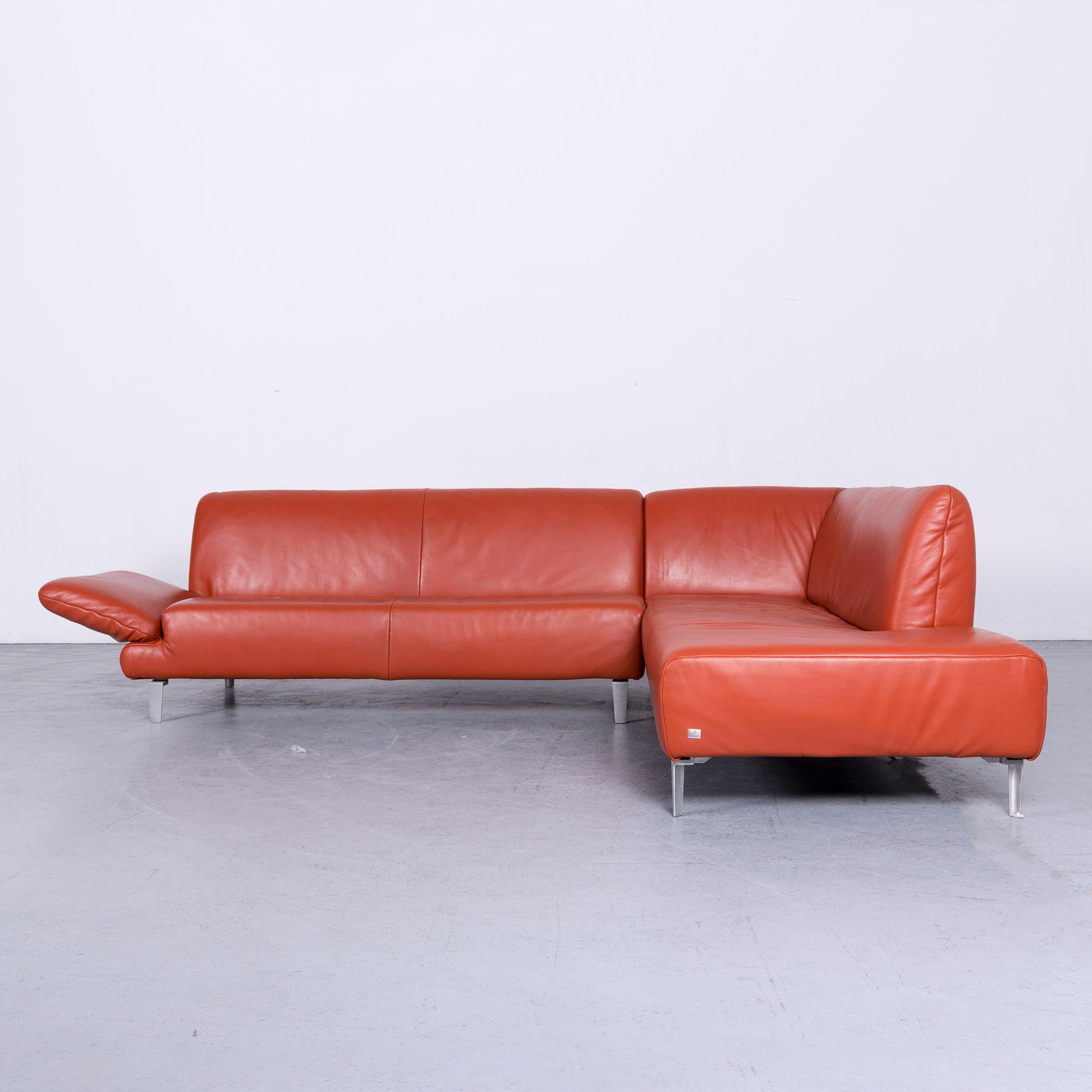 German Koinor Designer Leather Sofa in Orange Corner-Sofa Couch