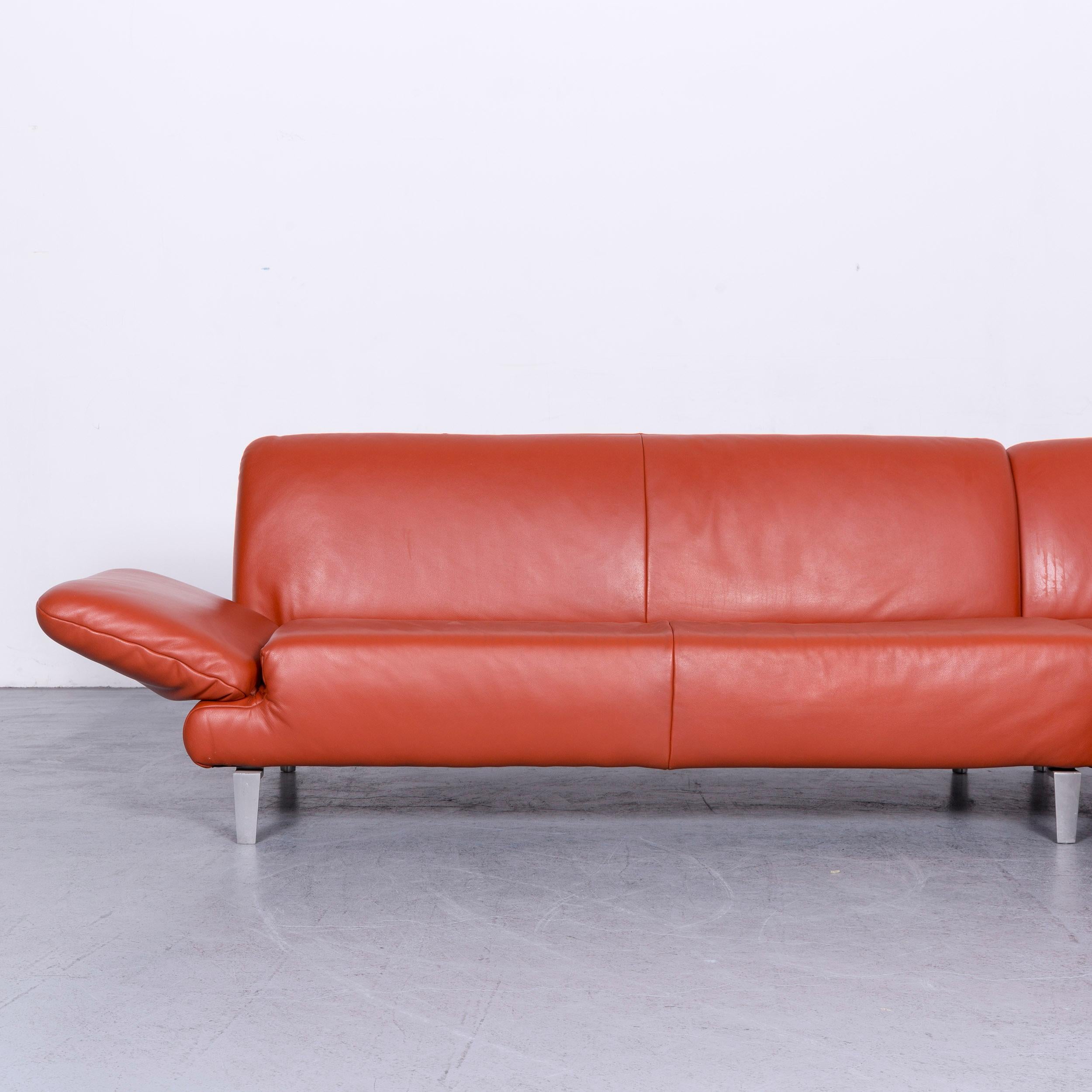 Koinor Designer Leather Sofa in Orange Corner-Sofa Couch In Good Condition In Cologne, DE