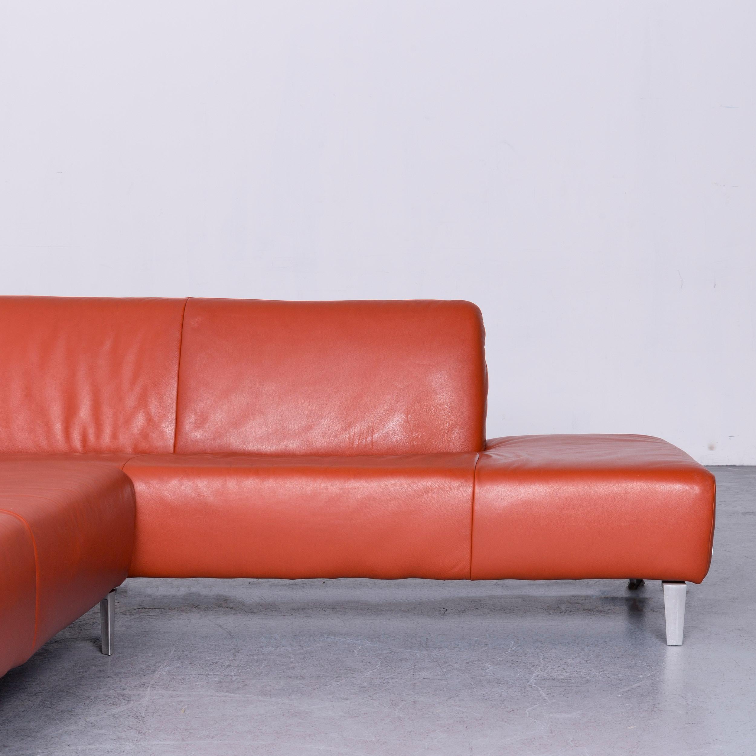 Contemporary Koinor Designer Leather Sofa in Orange Corner-Sofa Couch