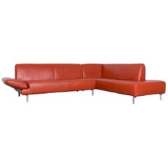 Koinor Designer Leather Sofa in Orange Corner-Sofa Couch