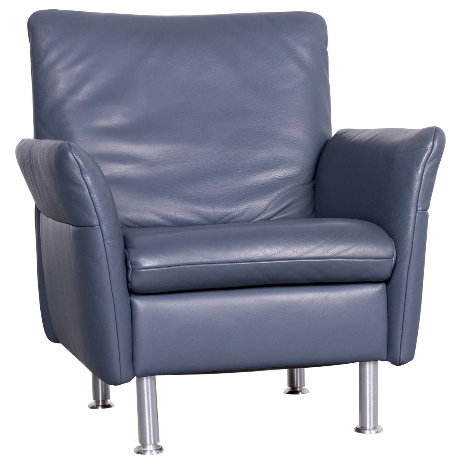 Koinor Designer One-Seat Sofa Blue Leather Armchair