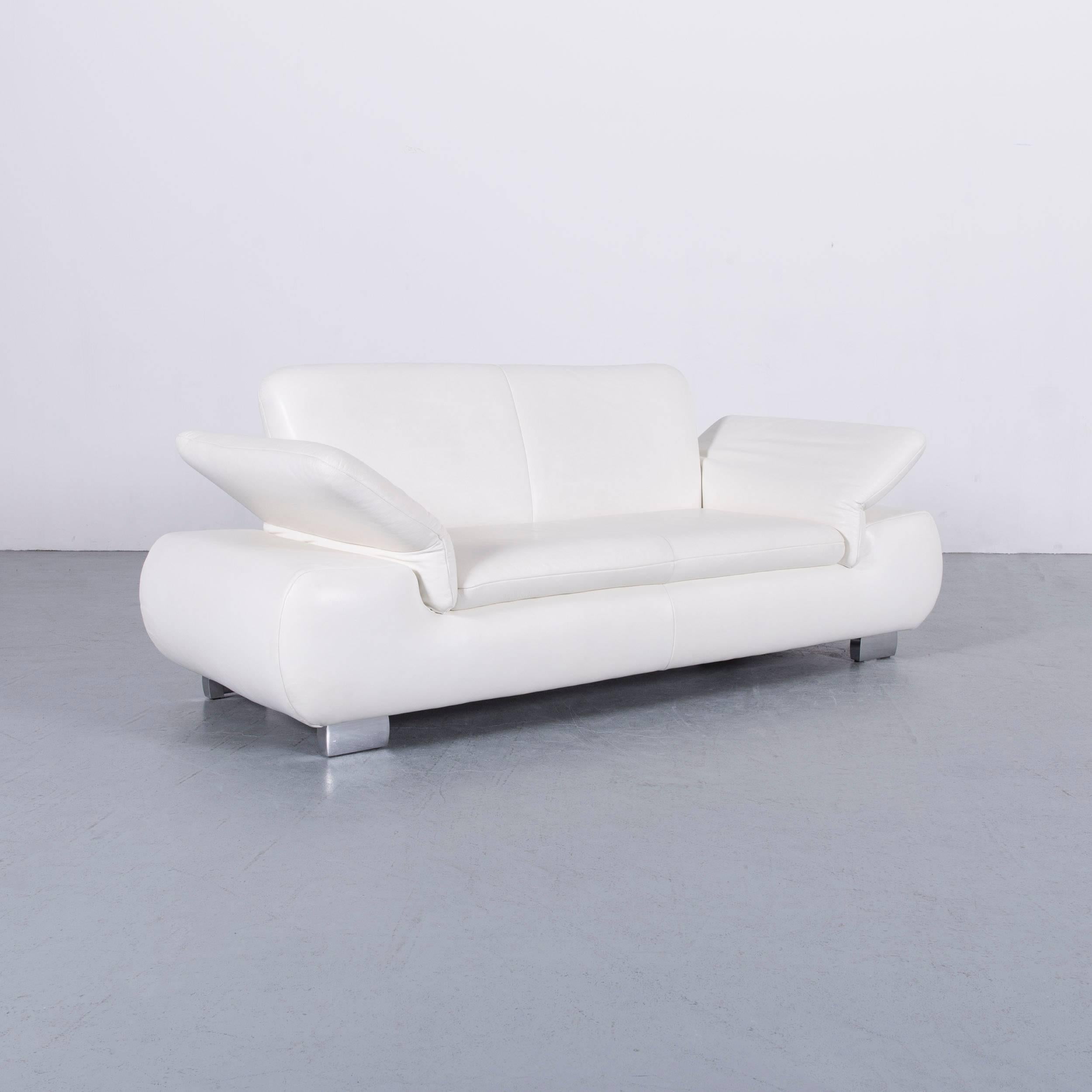 Koinor Designer Three-Seat Sofa White Leather Function Couch 4