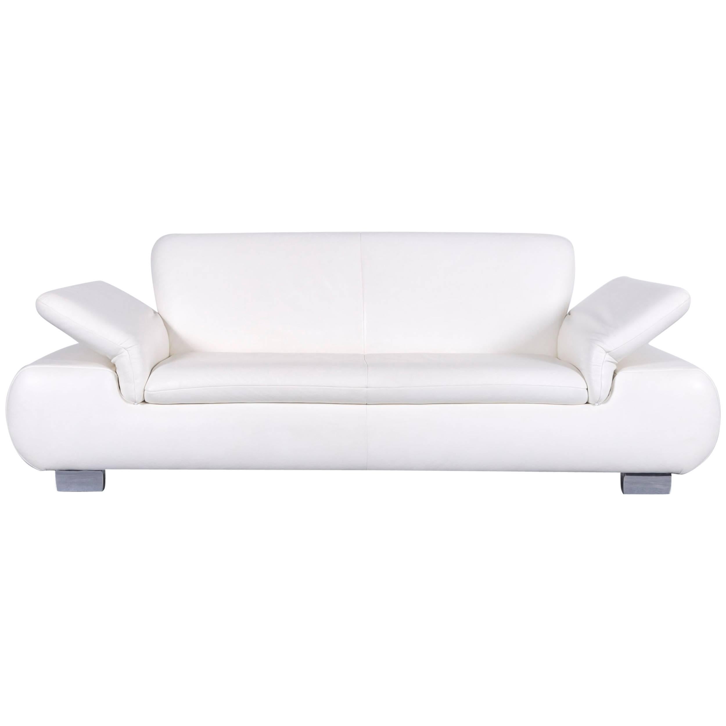 Koinor Designer Three-Seat Sofa White Leather Function Couch