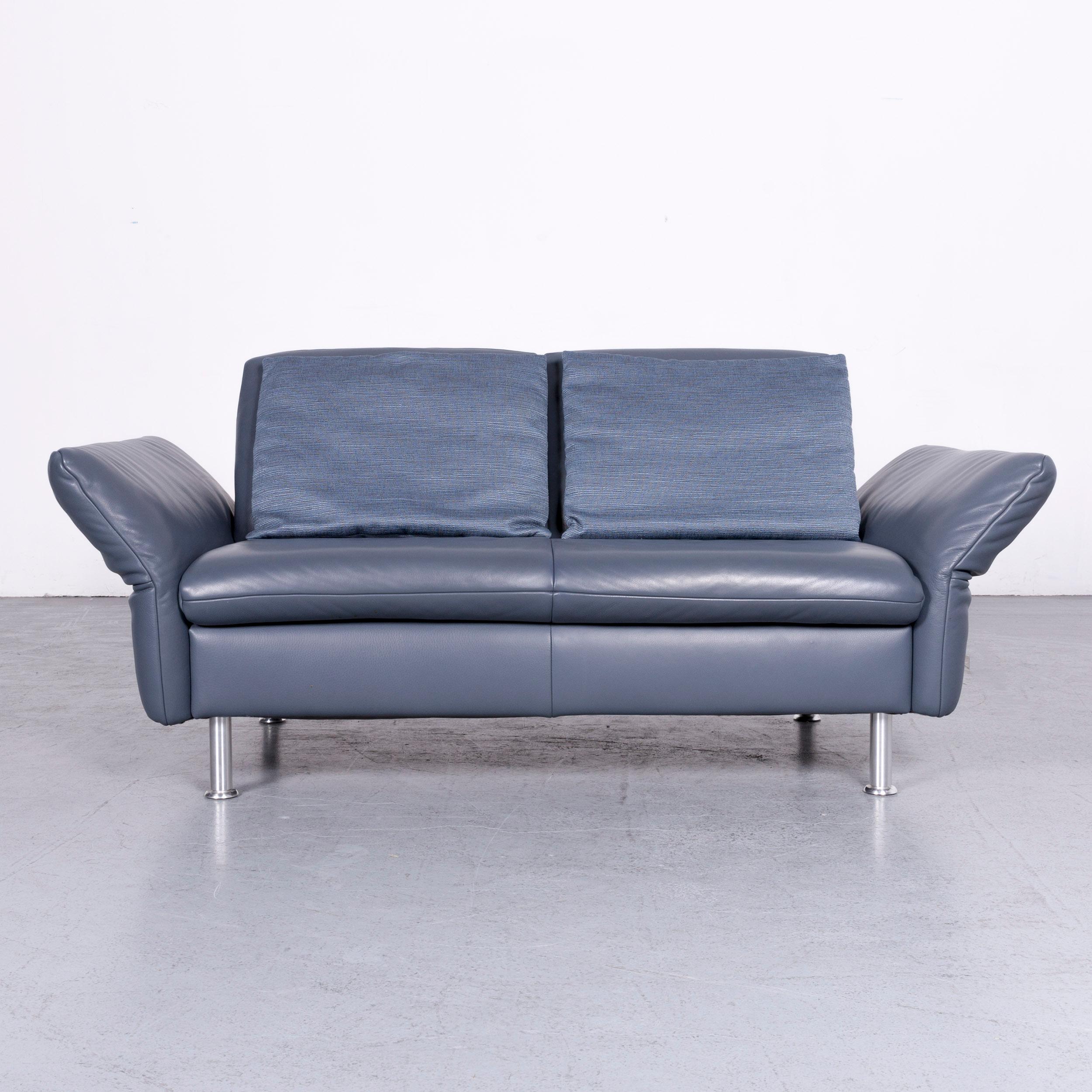 German Koinor Designer Two-Seat Sofa Blue Leather Couch