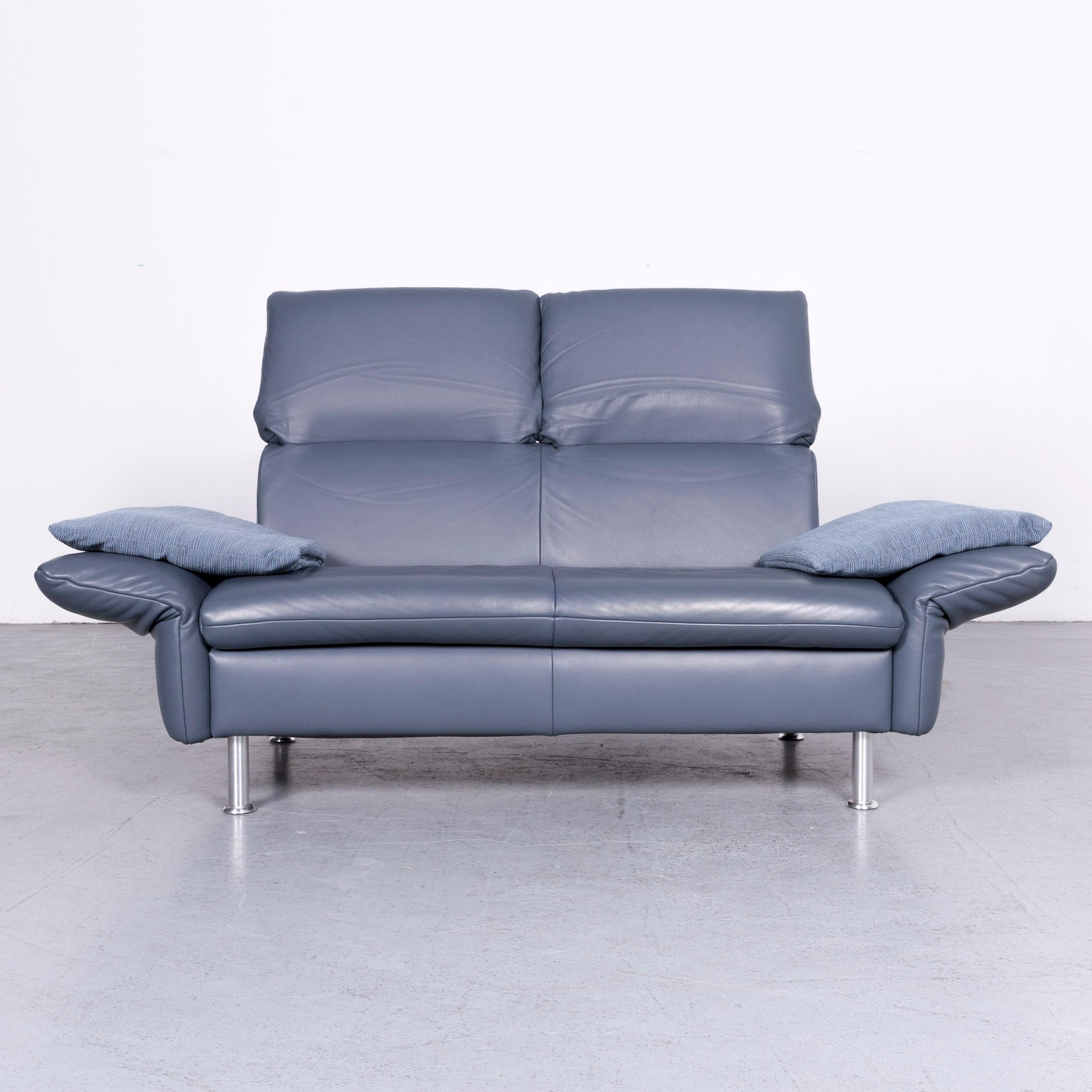 Contemporary Koinor Designer Two-Seat Sofa Blue Leather Couch
