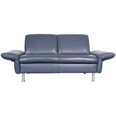 Koinor Designer Two-Seat Sofa Blue Leather Couch