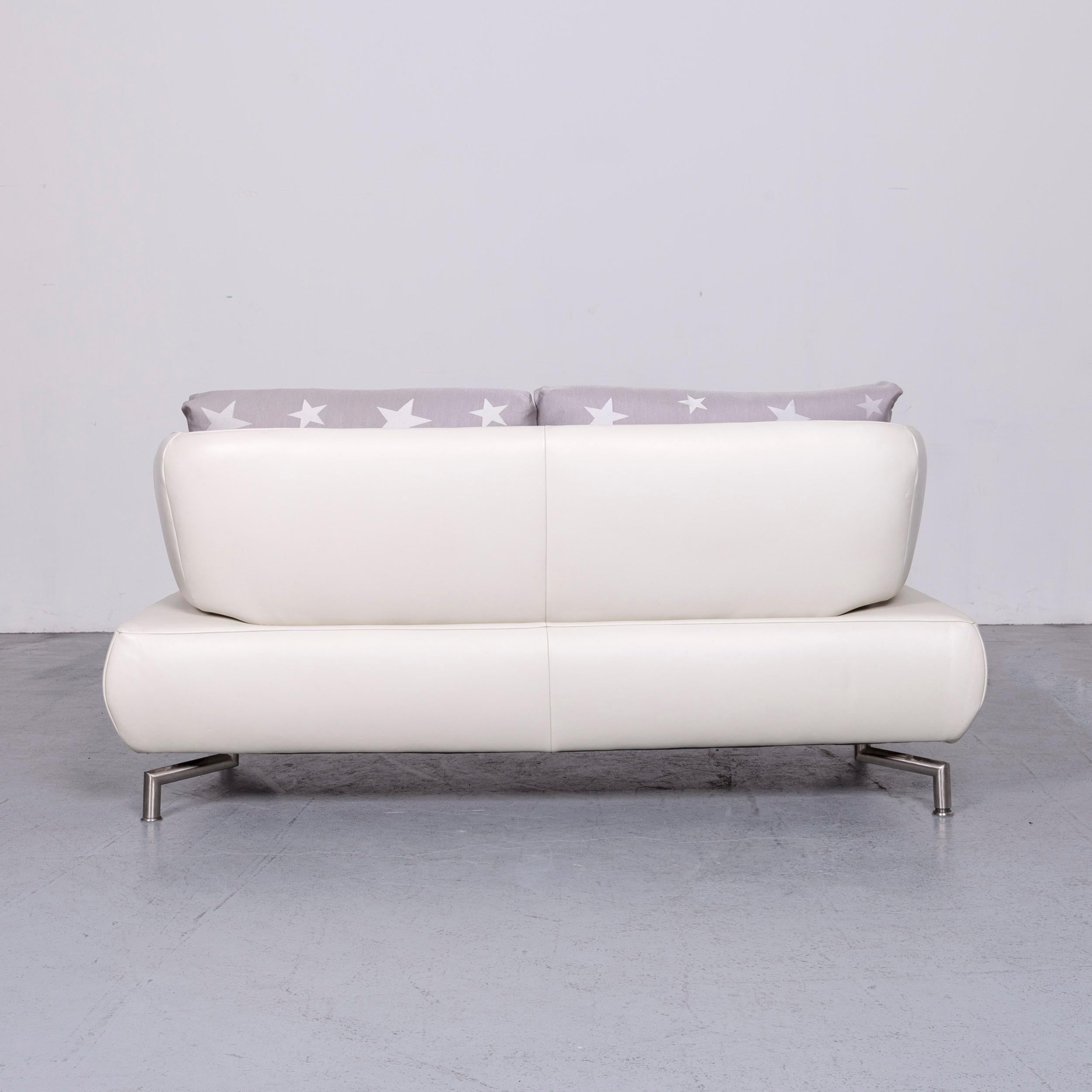 Koinor Designer Two-Seat Sofa White Leather Couch with Pillow 5