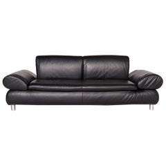Koinor Donna Designer Leather Sofa Black Genuine Leather Three-Seat Couch