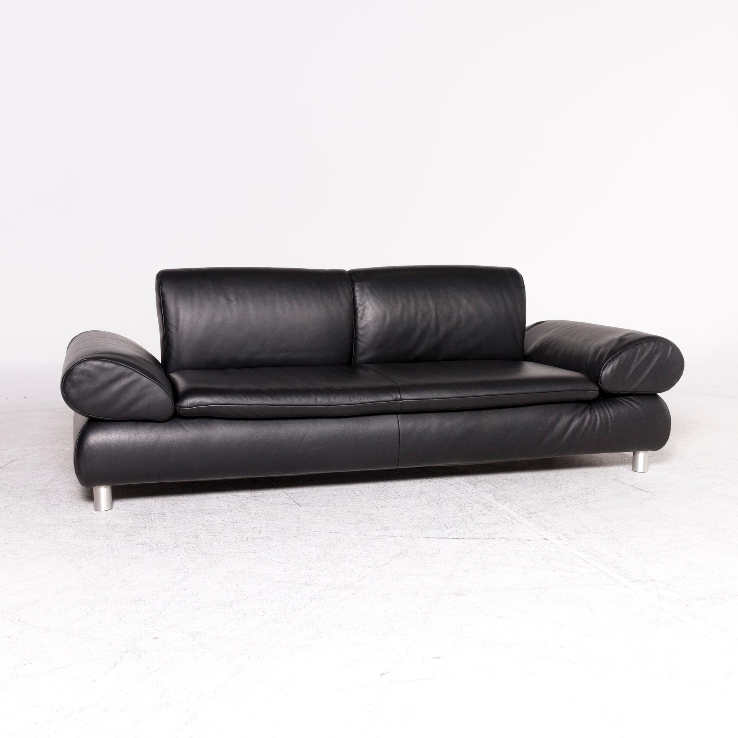 German Koinor Donna Designer Leather Sofa Stool Set Black Genuine Leather Two-Seat For Sale