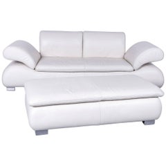 Koinor Donna Leather Sofa Set White Three-Seat Couch Foot-Stool