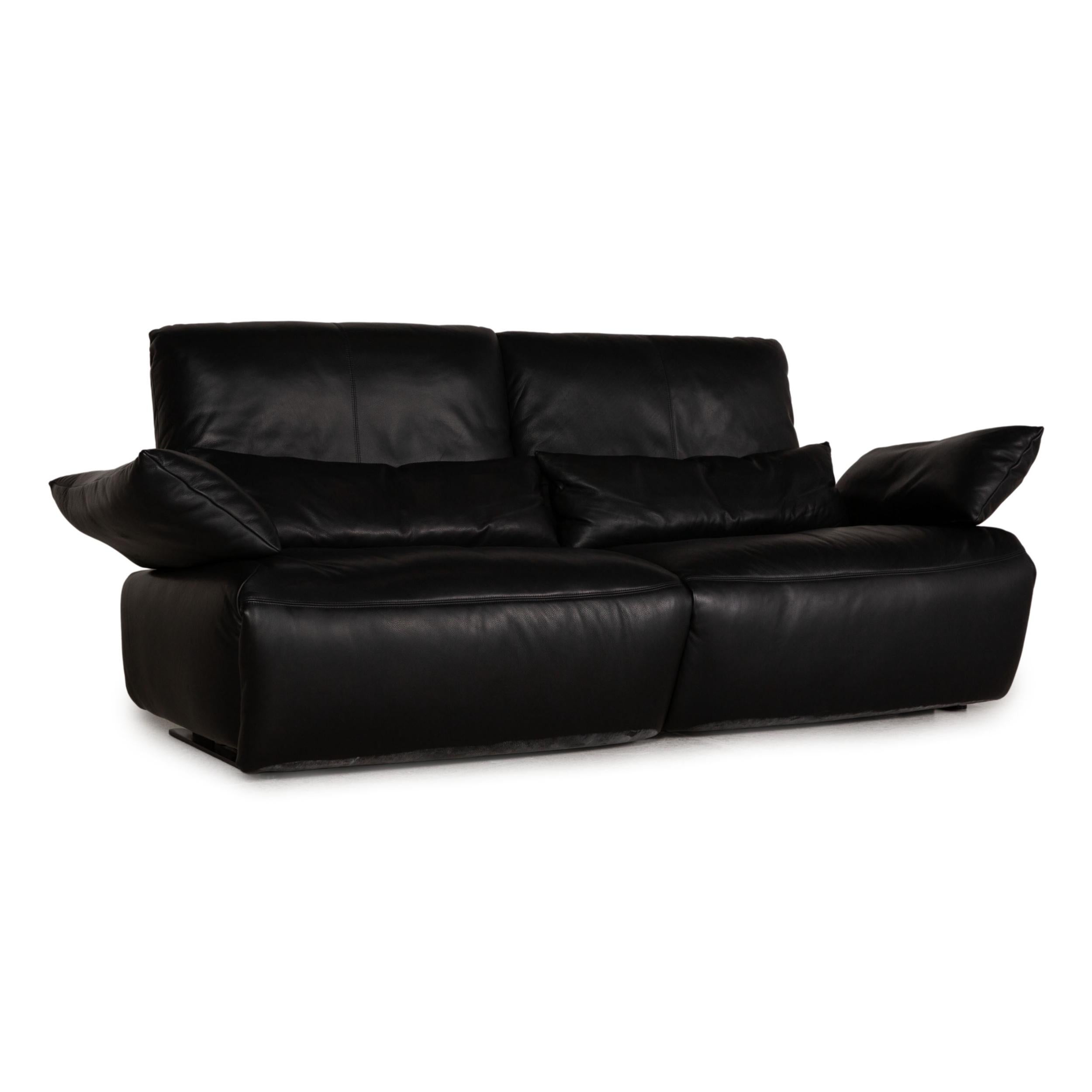 Koinor Easy Leather Sofa Black Three-Seater Couch Function Relaxation  Function For Sale at 1stDibs