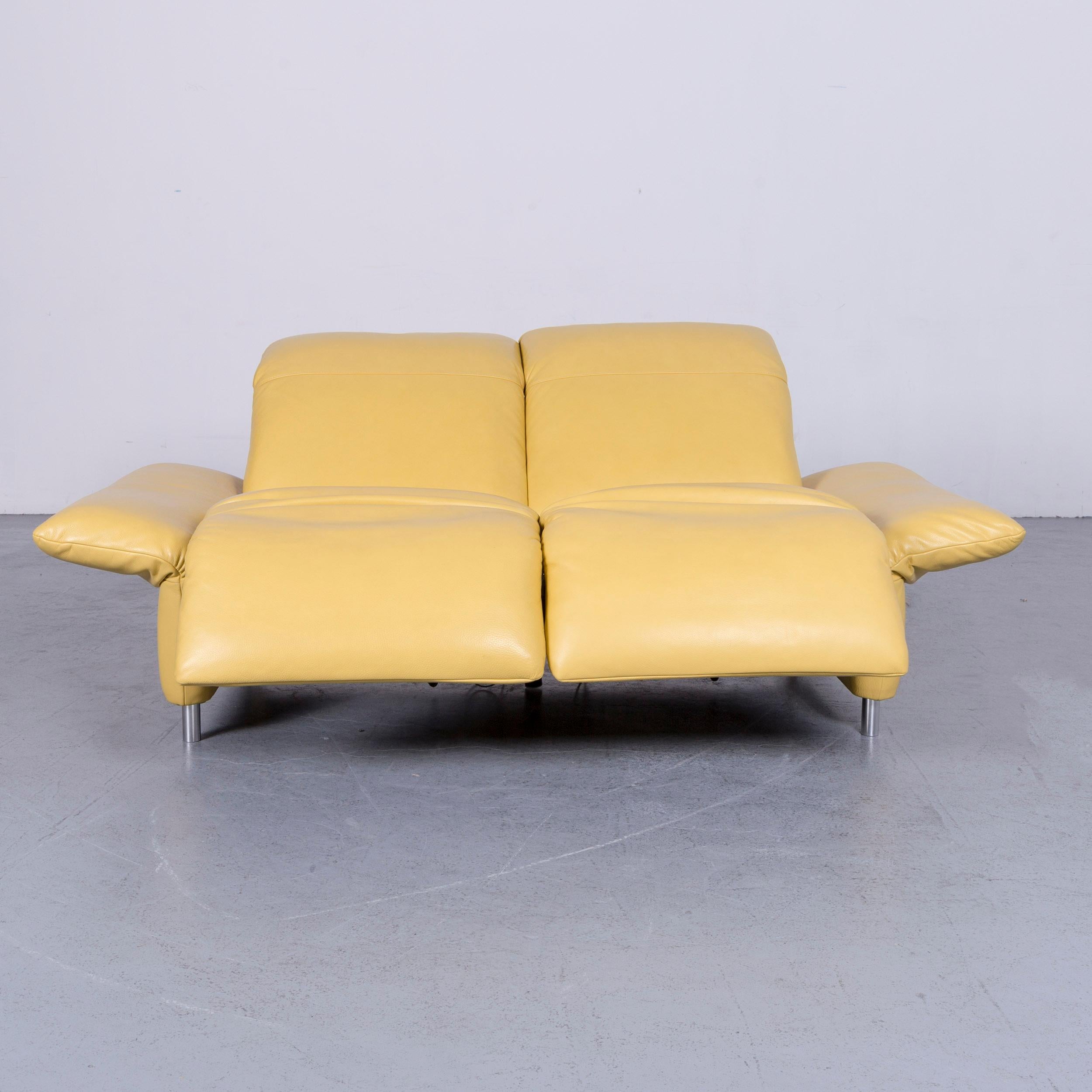 German Koinor Elena Designer Two-Seat Sofa Yellow Leather Electric Function Couch