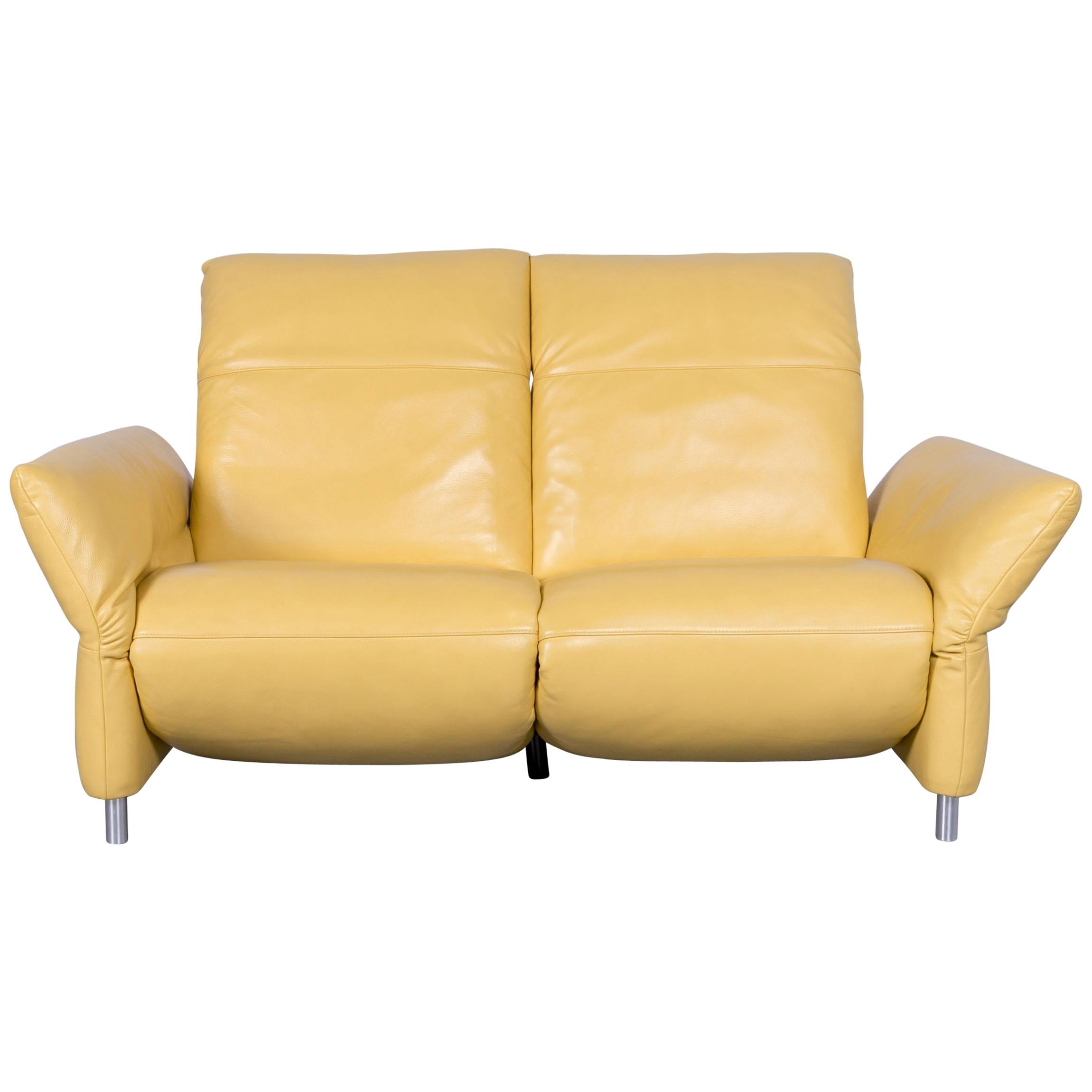 Koinor Elena Designer Two-Seat Sofa Yellow Leather Electric Function Couch