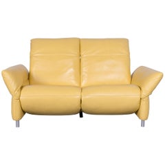 Koinor Elena Designer Two-Seat Sofa Yellow Leather Electric Function Couch