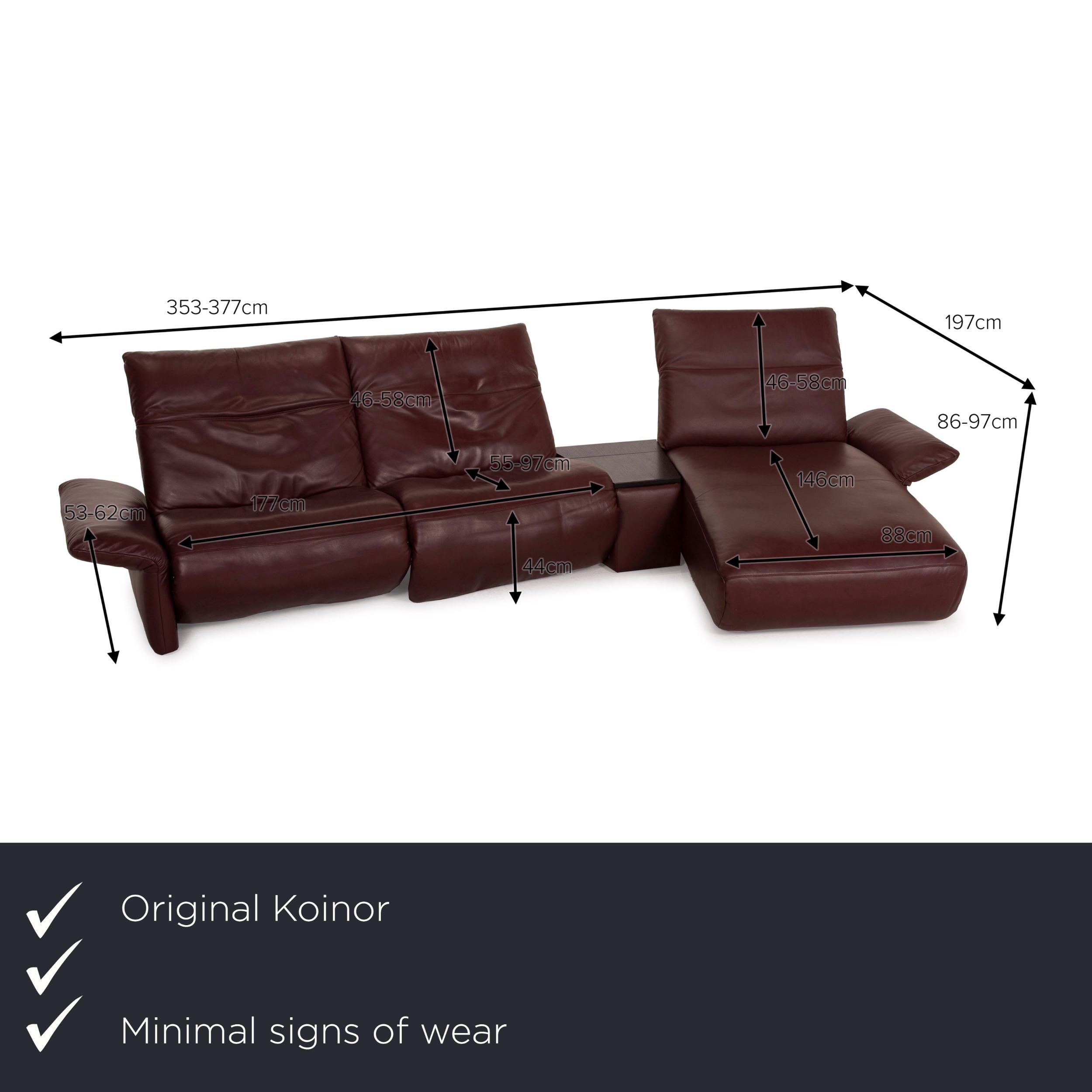 We present to you a Koinor Elena leather sofa brown corner sofa red dark brown function.
  
 

 Product measurements in centimeters:
 

 depth: 105
 width: 377
 height: 86
 seat height: 44
 rest height: 53
 seat depth: 55
 seat width: