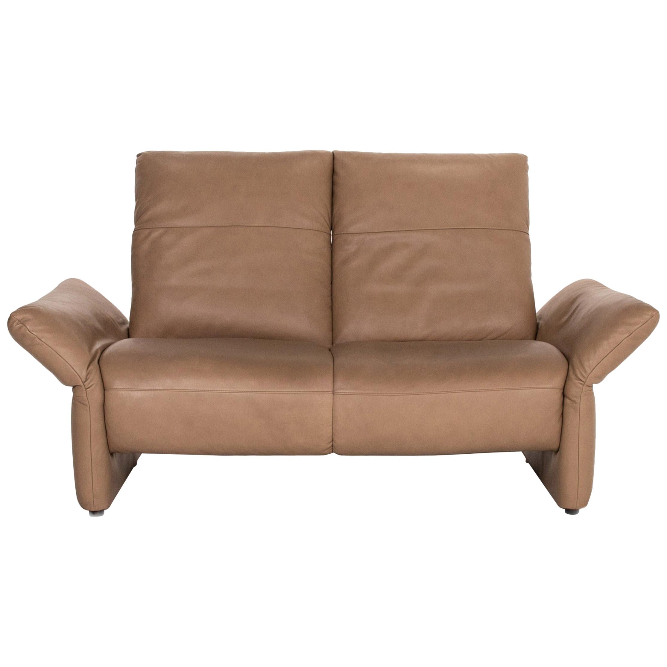 Koinor Elena Leather Sofa Brown Two-Seat Function Couch For Sale