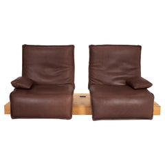 Koinor Epos 3 Leather Sofa Brown Two-Seater Wood Couch with Electrical Function