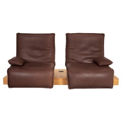 Koinor Epos 3 Ledersofa Brown Zweisitzer Wood Couch mit elektrischer Funktion