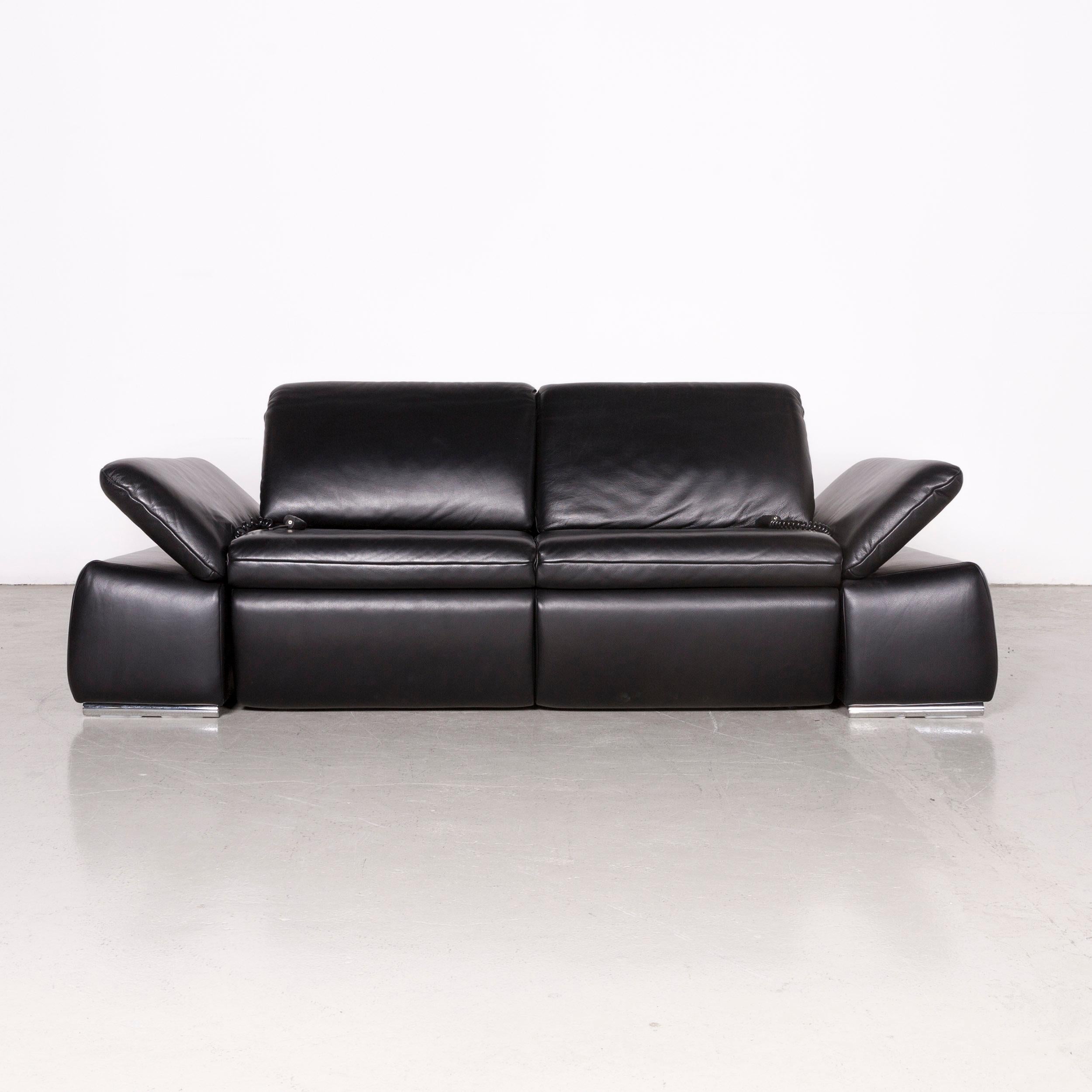 Koinor Evento designer sofa black three-seat leather couch electric function.