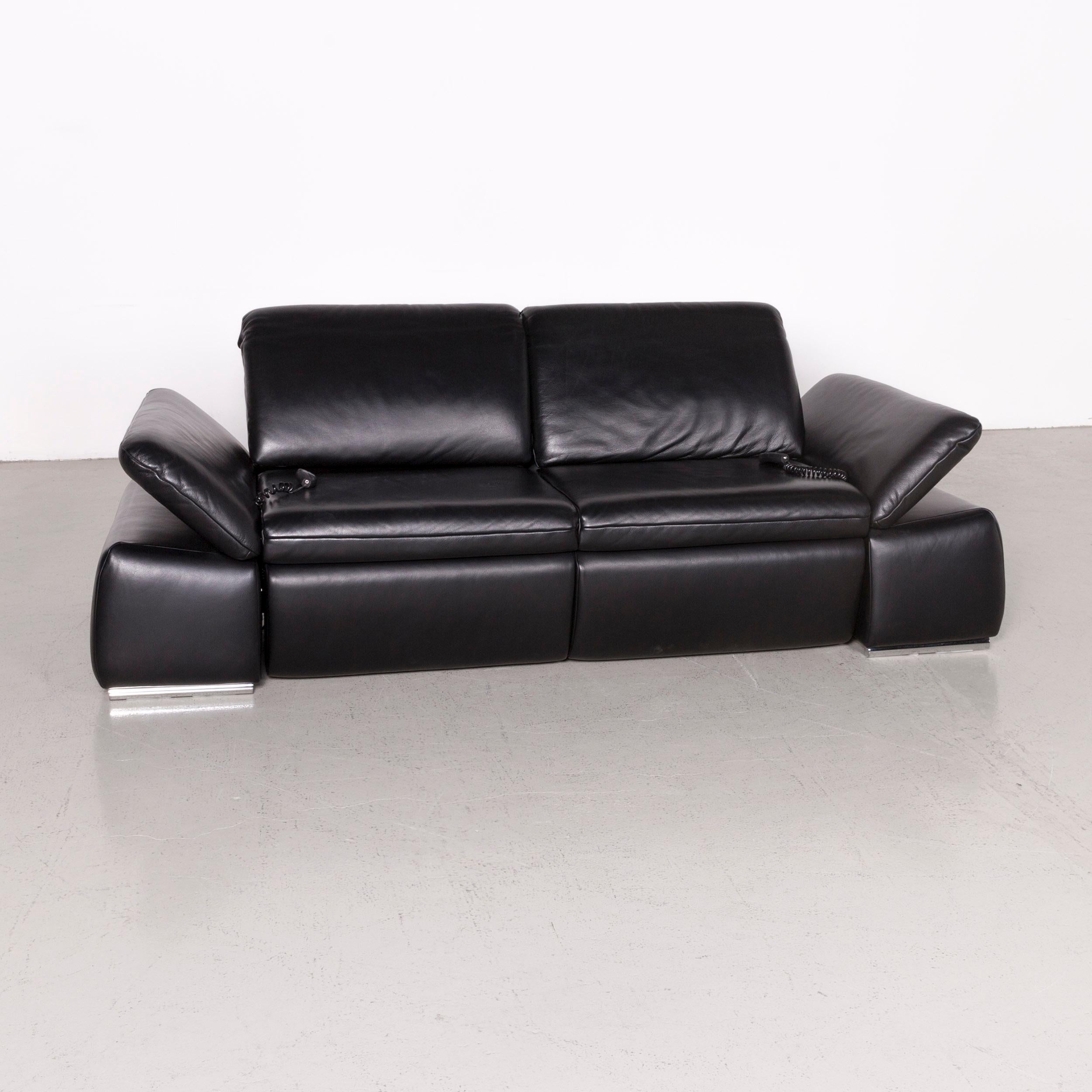 German Koinor Evento Designer Sofa Black Three-Seat Leather Couch Electric Function For Sale