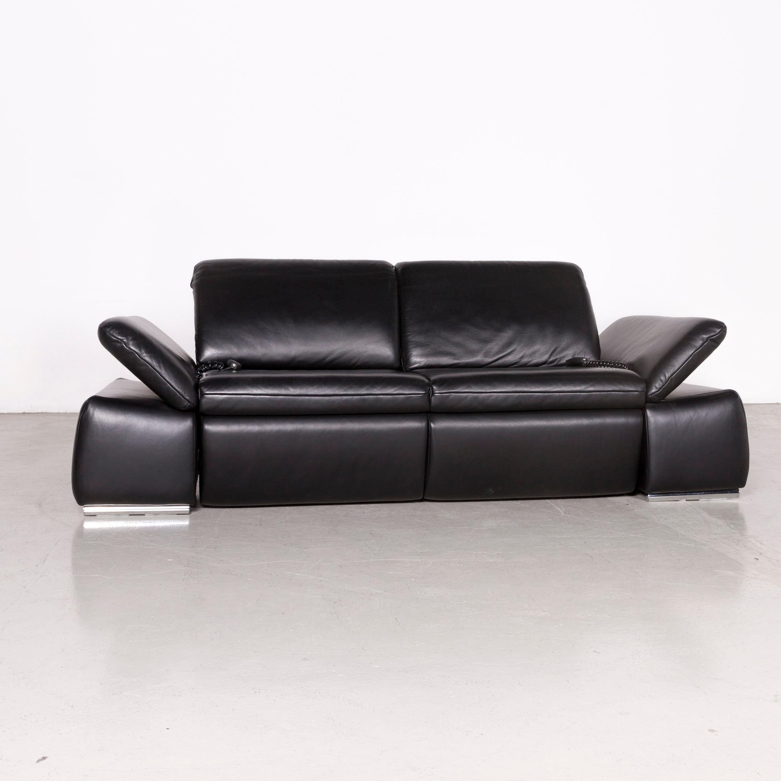 Koinor Evento Designer Sofa Black Three-Seat Leather Couch Electric Function In Good Condition For Sale In Cologne, DE