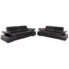 Koinor Evento Designer Sofa Black Three-Seat Leather Couch Electric Function