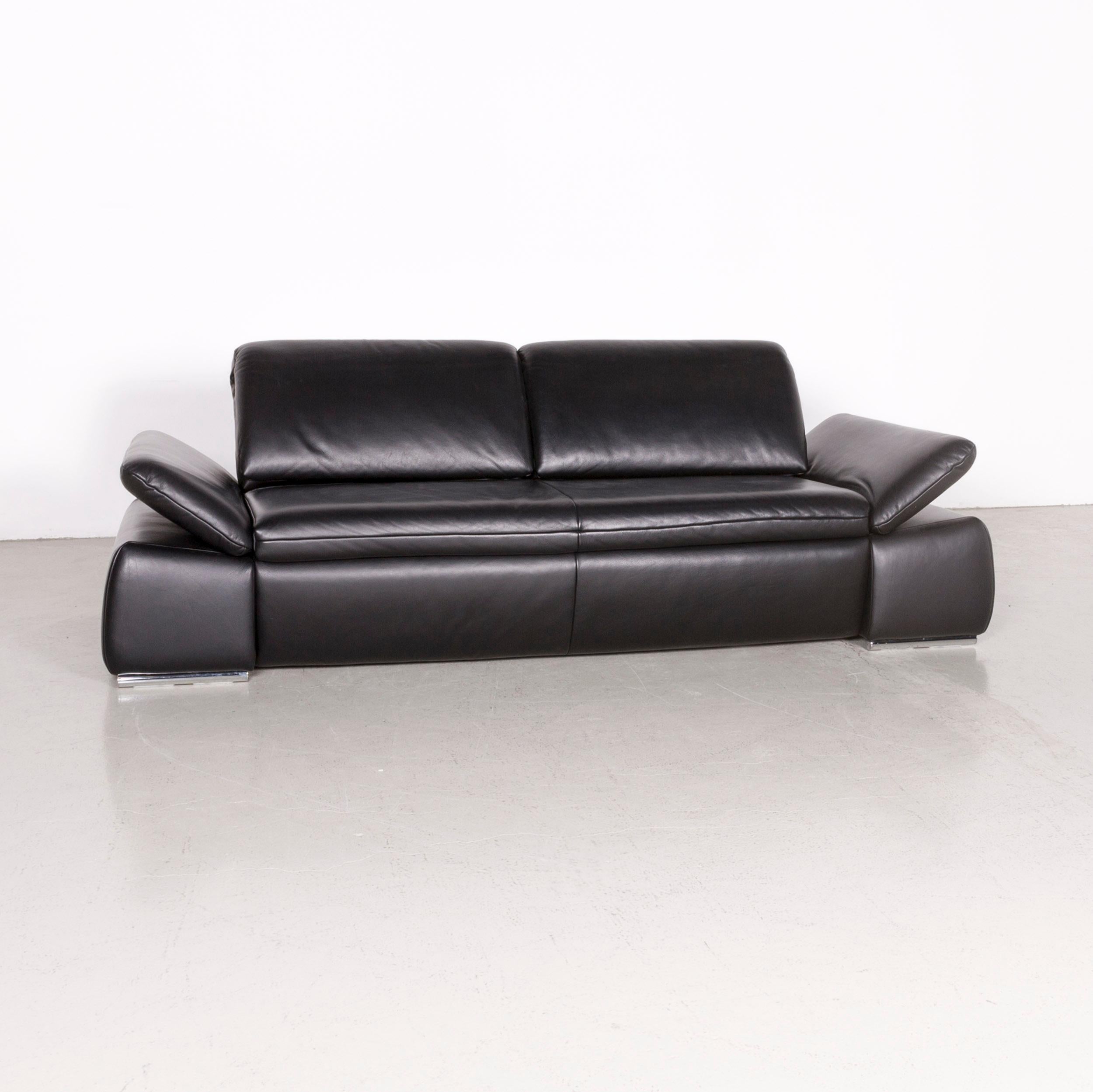 Koinor Evento designer sofa black three-seat leather couch.
