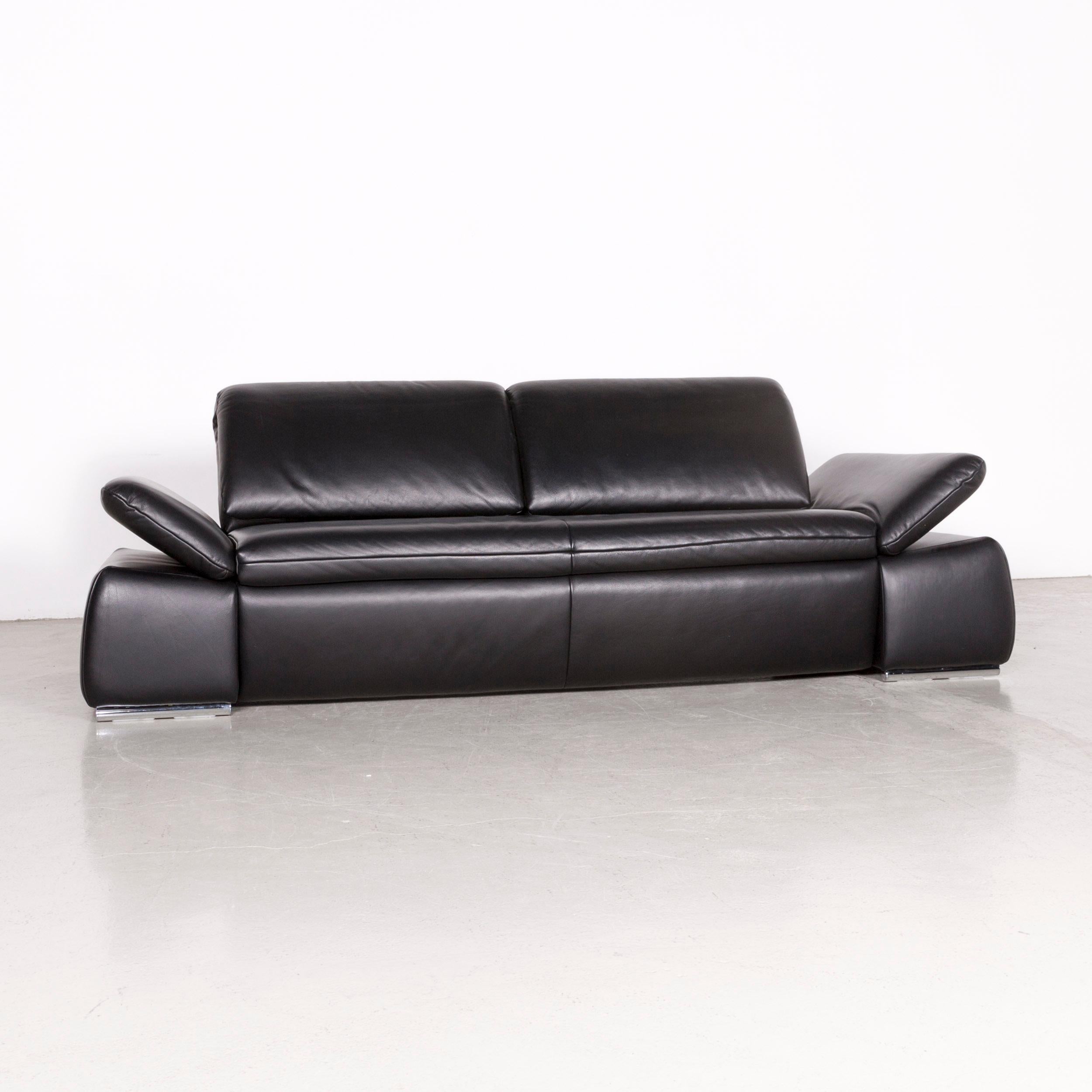 German Koinor Evento Designer Sofa Black Three-Seat Leather Couch For Sale