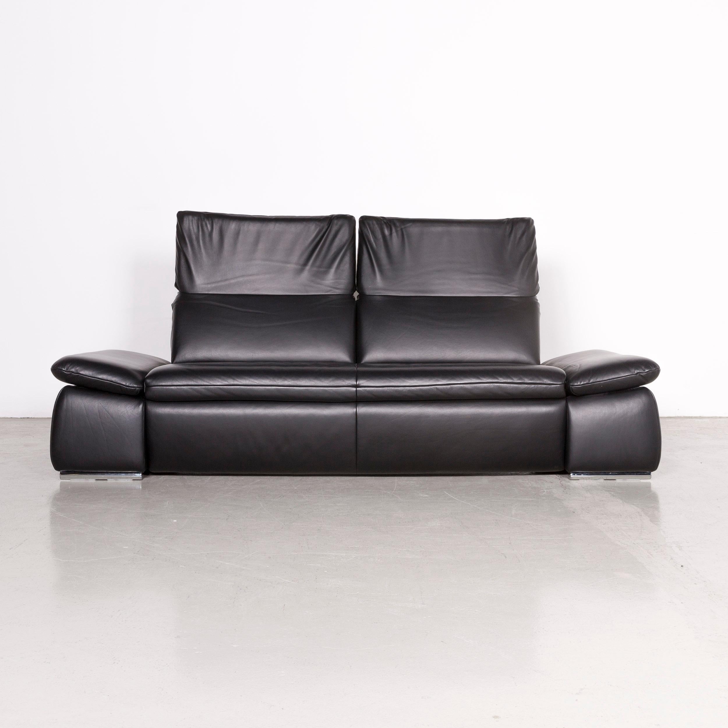 Koinor Evento Designer Sofa Black Three-Seat Leather Couch In Good Condition For Sale In Cologne, DE