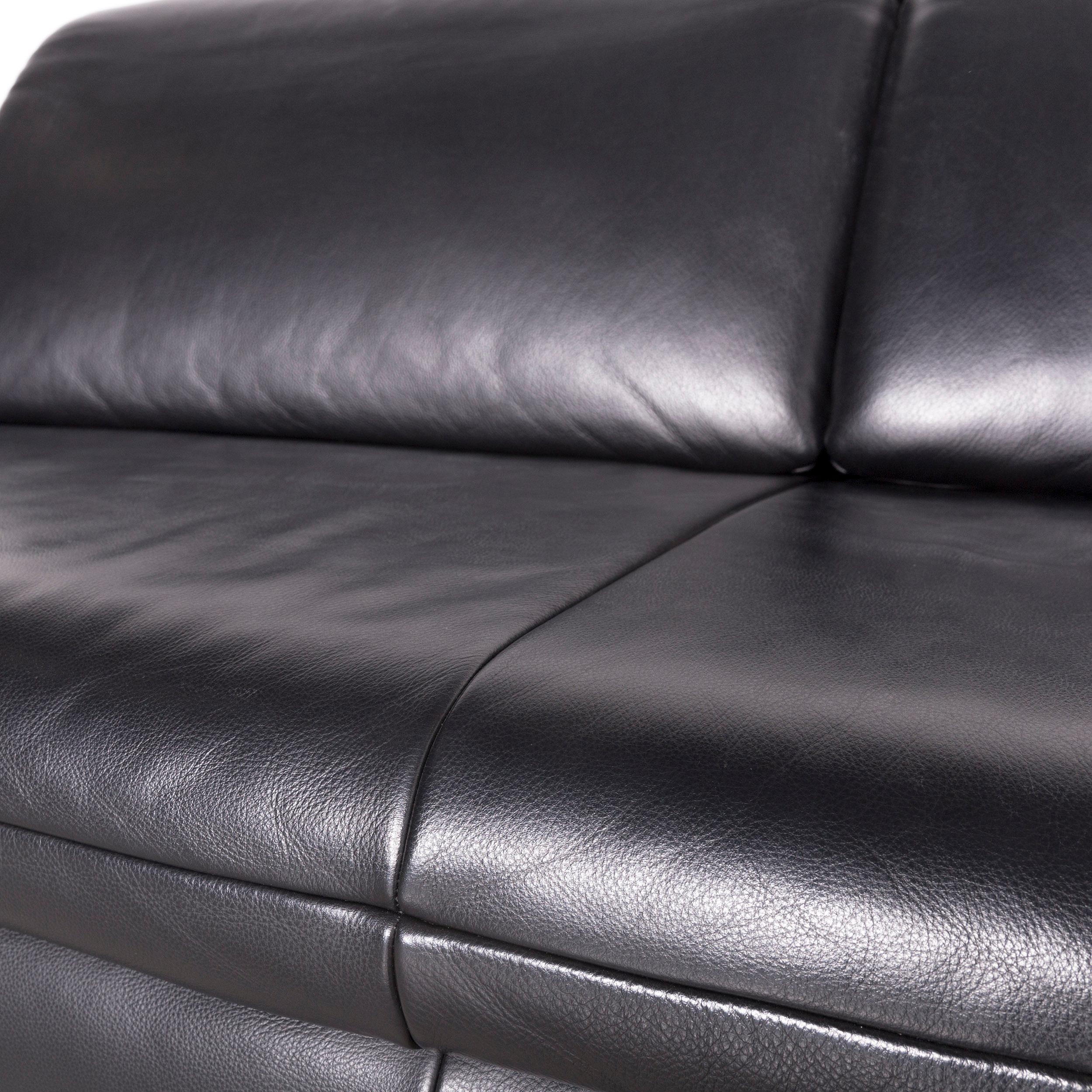 Contemporary Koinor Evento Designer Sofa Black Three-Seat Leather Couch For Sale