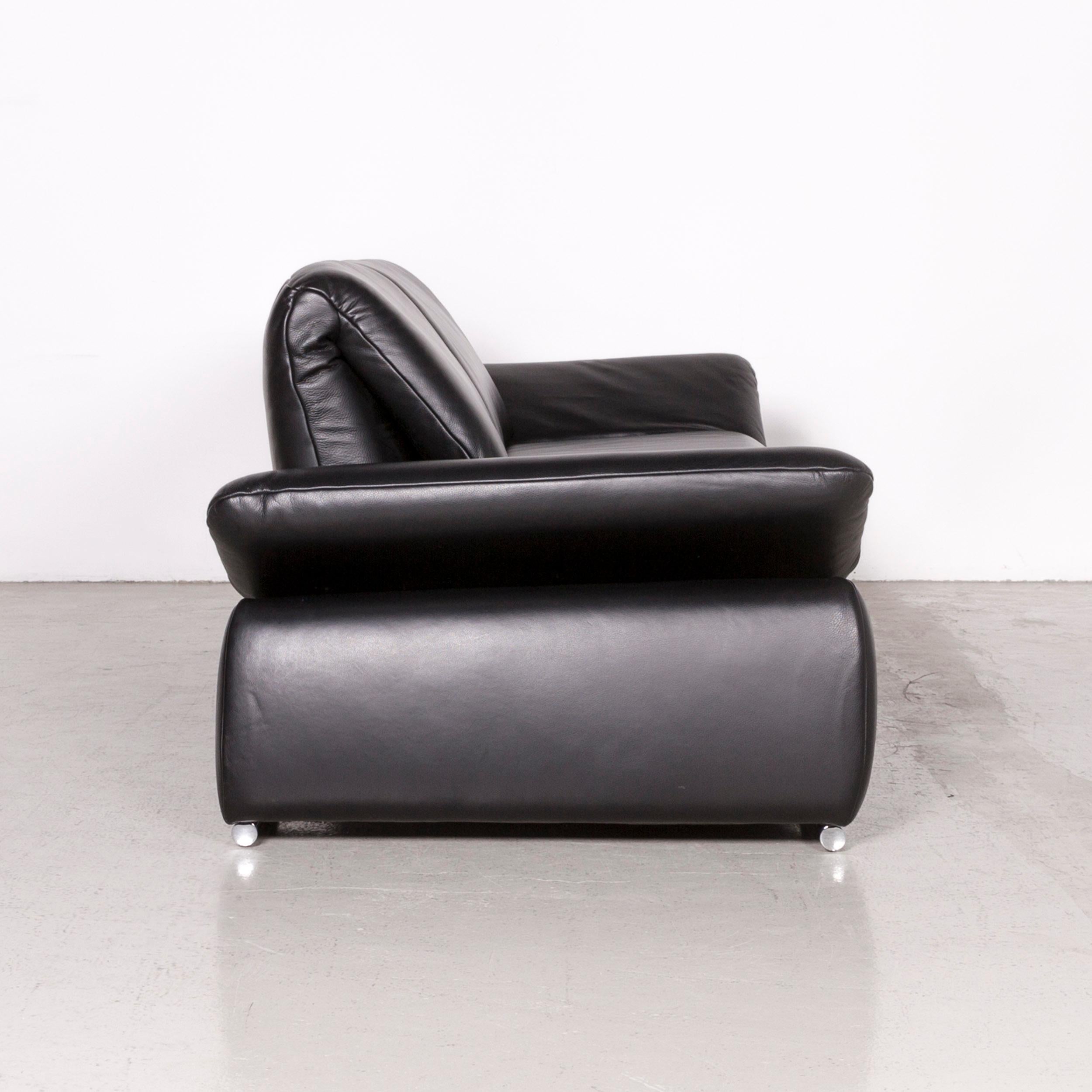 Koinor Evento Designer Sofa Black Three-Seat Leather Couch For Sale 1