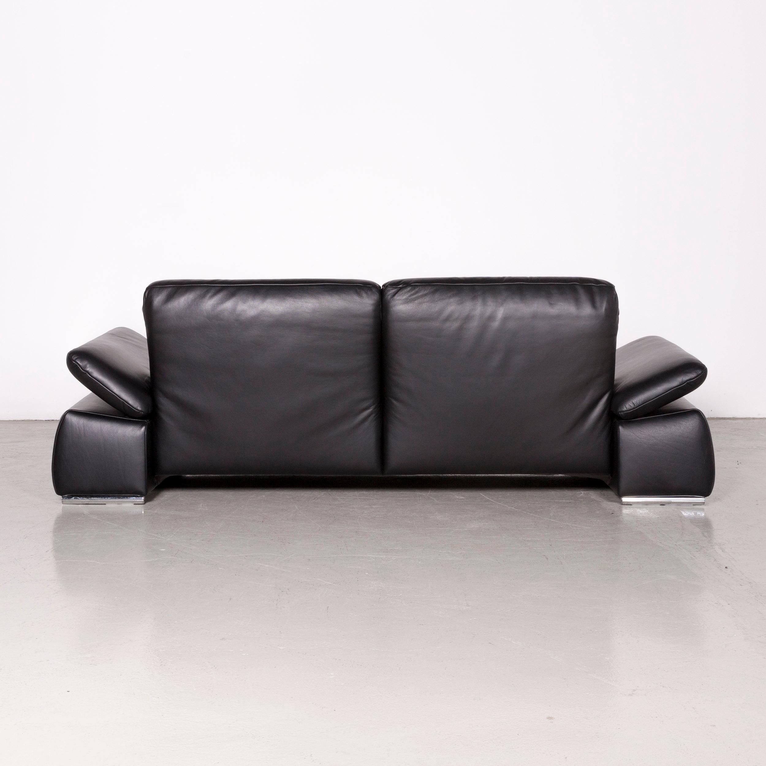 Koinor Evento Designer Sofa Black Three-Seat Leather Couch For Sale 2