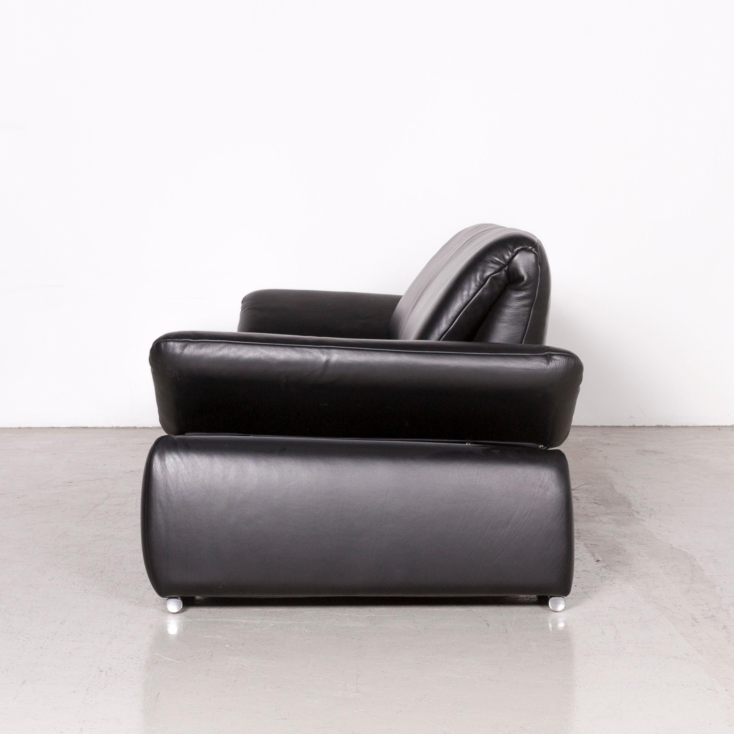 Koinor Evento Designer Sofa Black Three-Seat Leather Couch For Sale 3