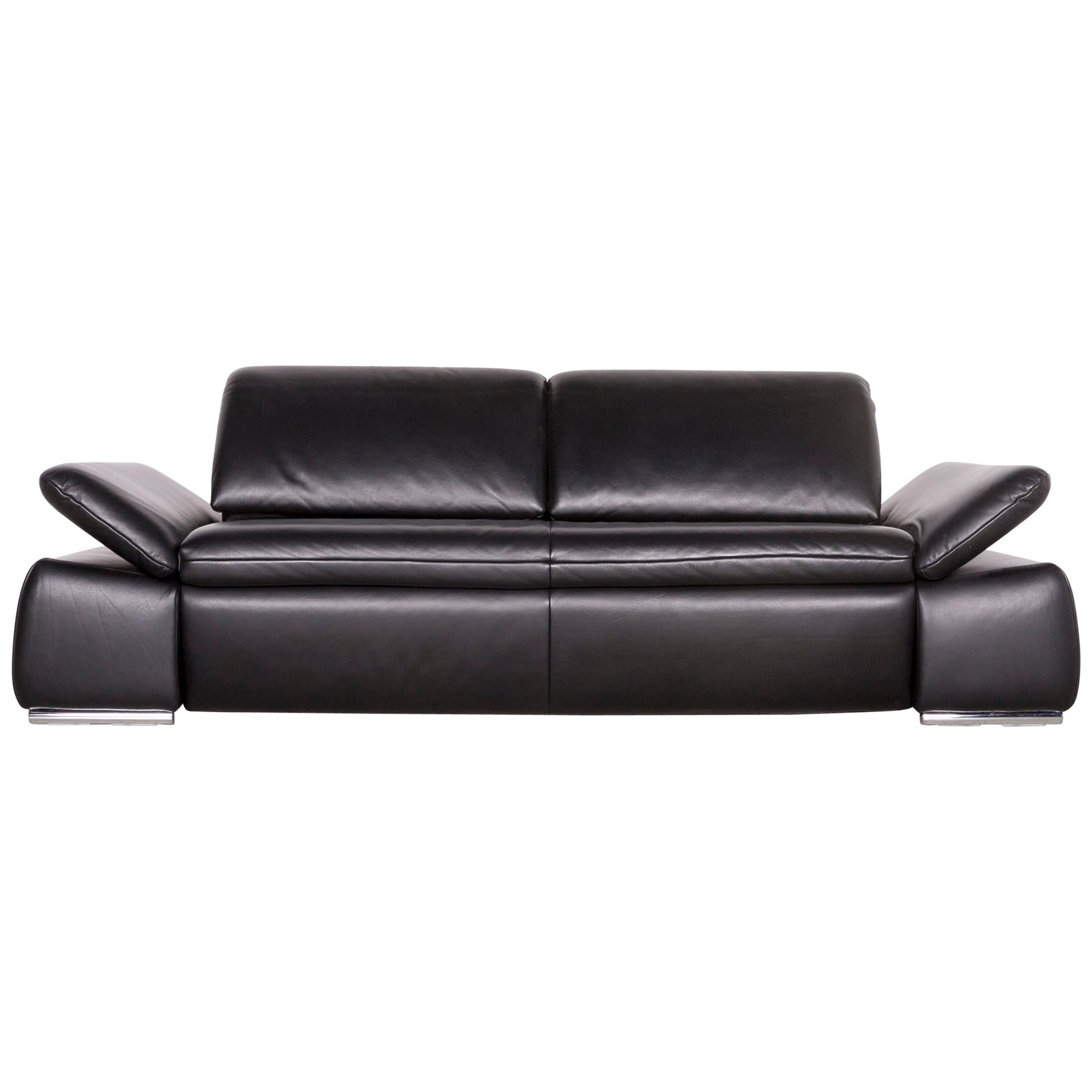 Koinor Evento Designer Sofa Black Three-Seat Leather Couch For Sale