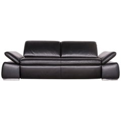 Koinor Evento Designer Sofa Black Three-Seat Leather Couch