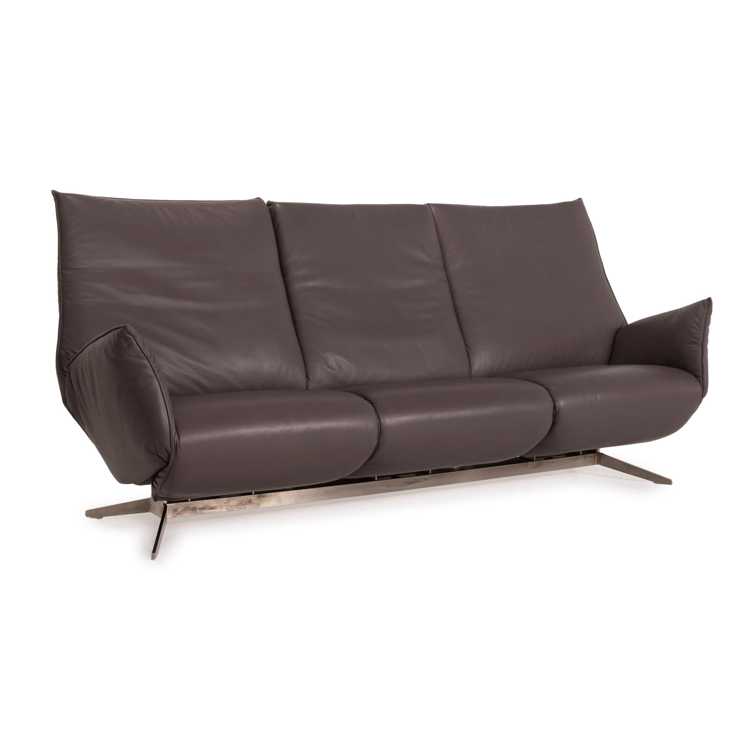 Koinor Evita Leather Sofa Set Gray Brown 1x Three-Seater 1x Stool For Sale 3