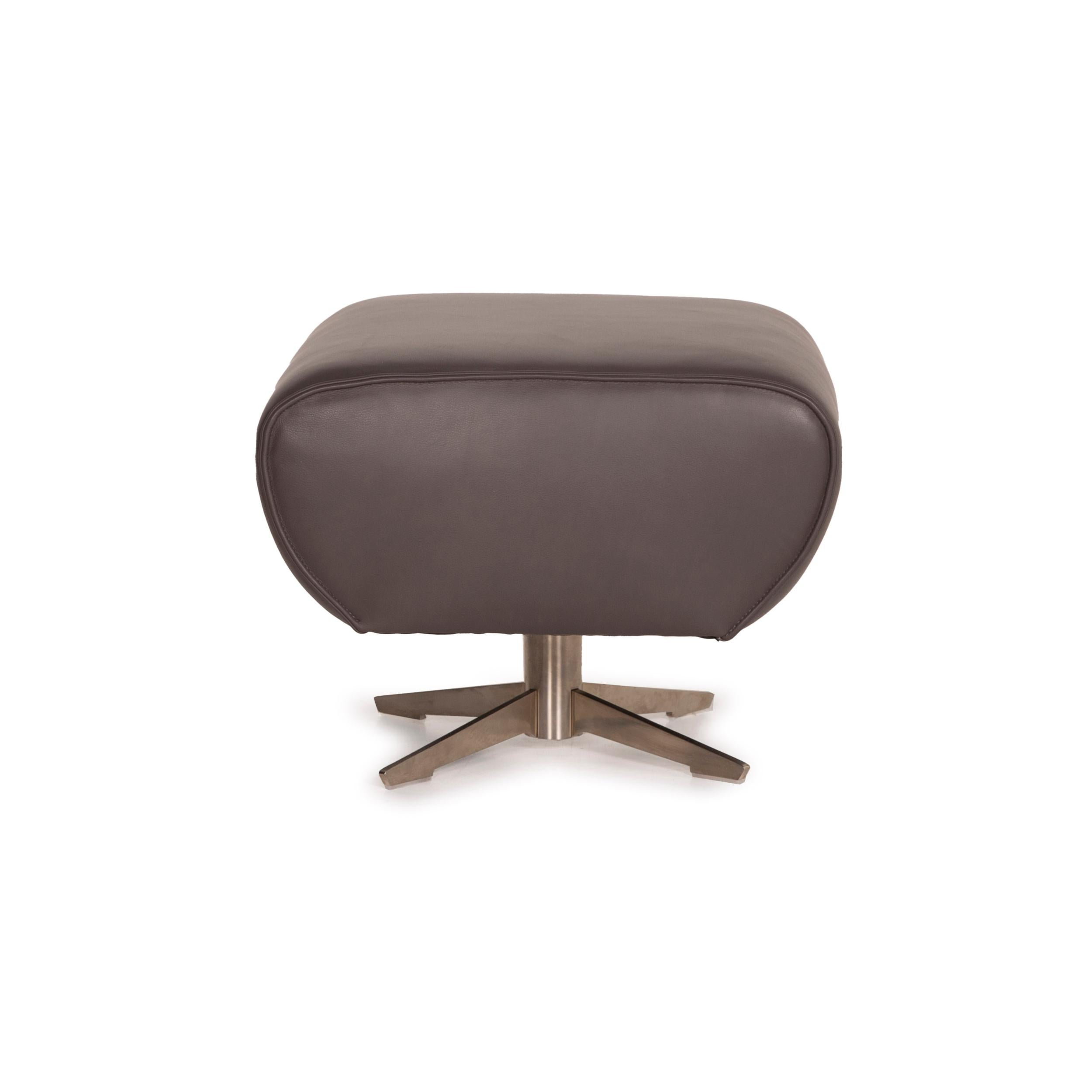 Koinor Evita Leather Sofa Set Gray Brown 1x Three-Seater 1x Stool For Sale 4