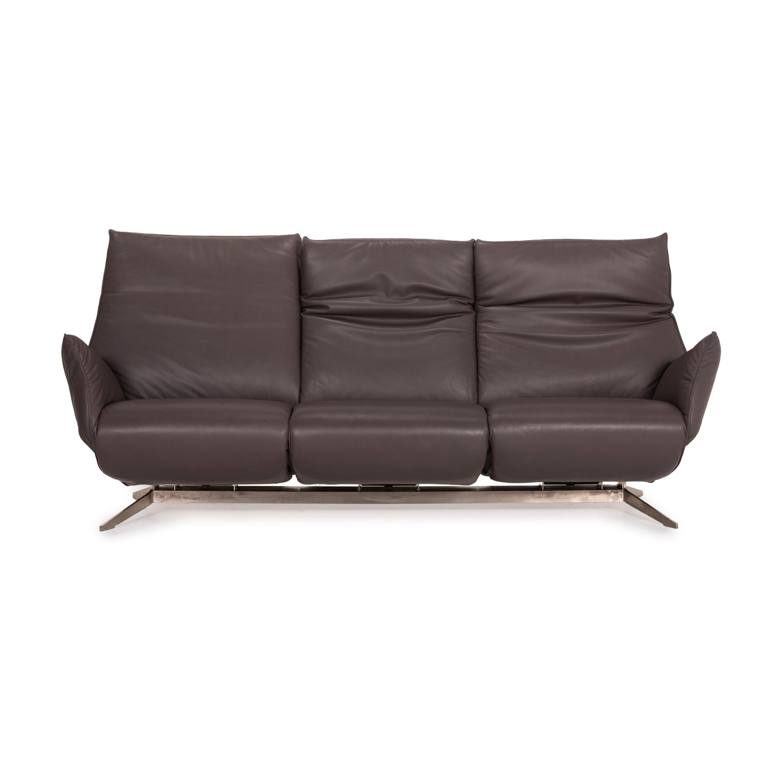 Koinor Evita Leather Sofa Set Gray Brown 1x Three-Seater 1x Stool For Sale 5