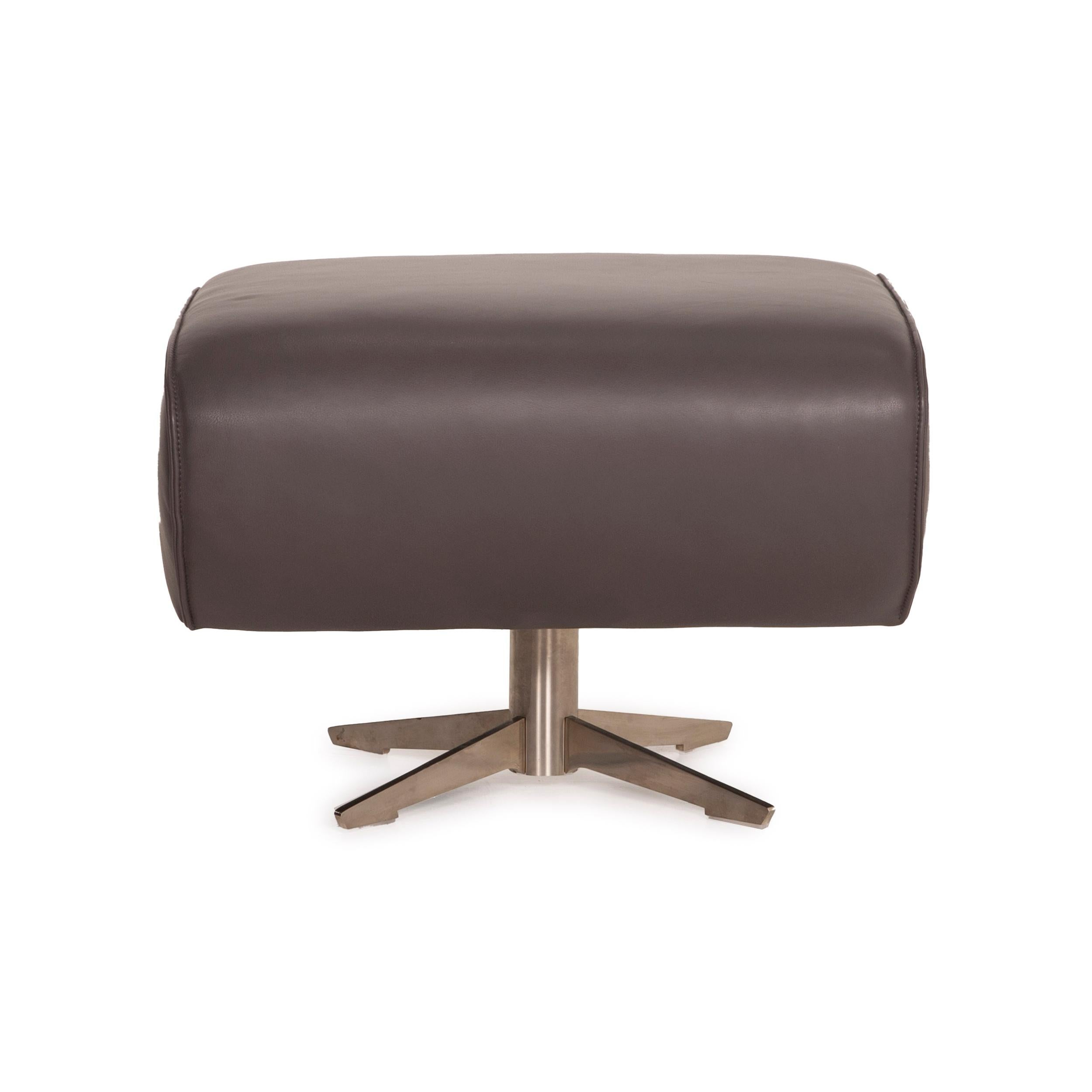 Koinor Evita Leather Sofa Set Gray Brown 1x Three-Seater 1x Stool For Sale 6